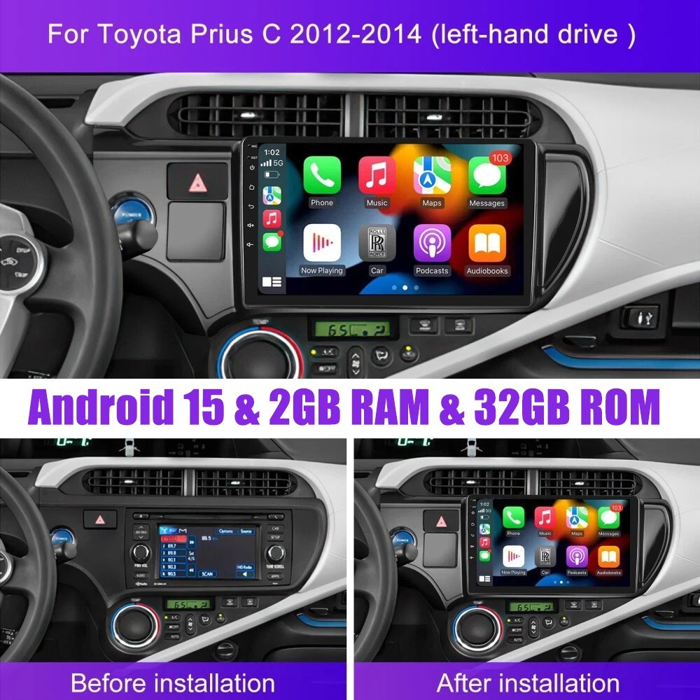 Android 15 Apple Carplay Car Stereo Radio For Toyota Prius C 2012-2014 GPS Navi