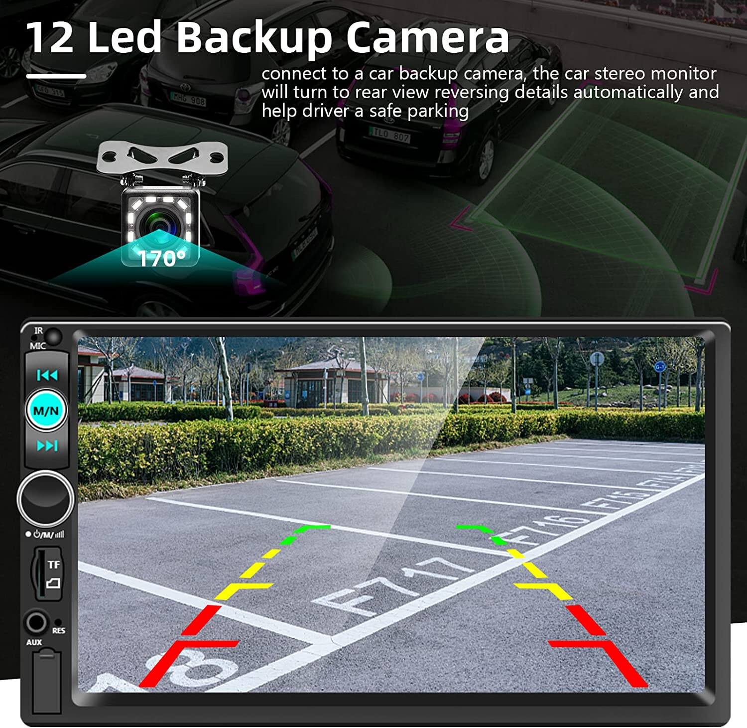 7″ Car Stereo 2DIN Radio Bluetooth Backup Camera Mirror with Car Play