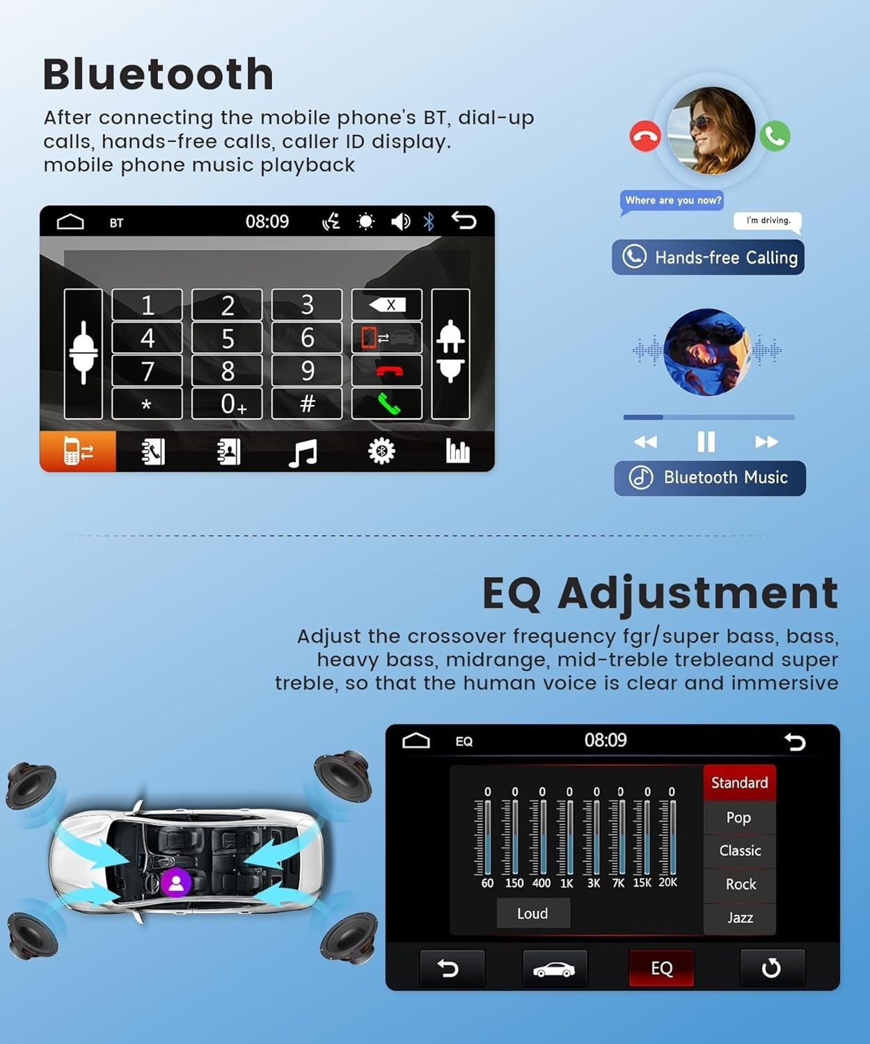 Single DIN Wireless CarPlay & Android Auto IPS Touchscreen Stereo, 9-Inch Blu…