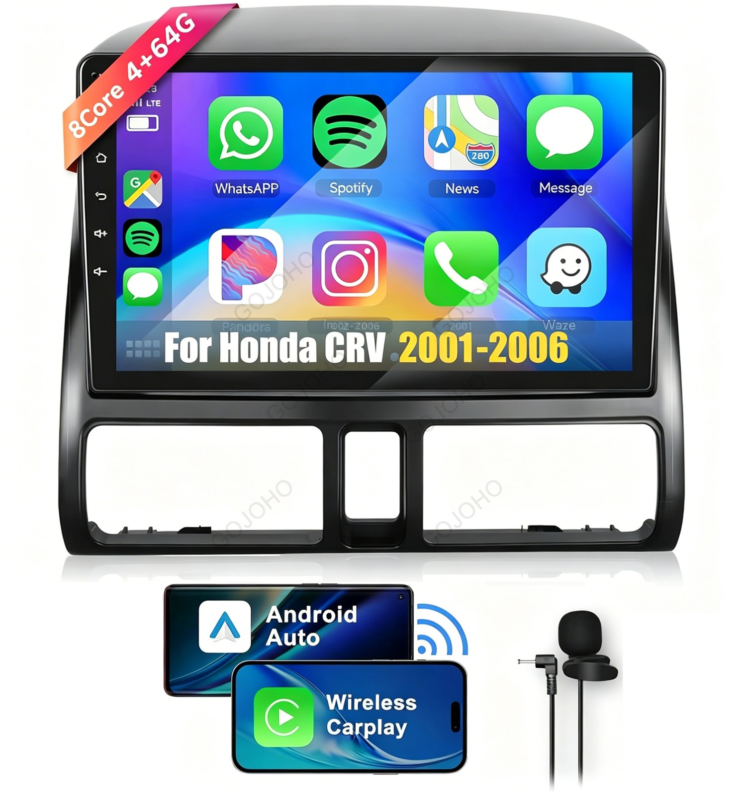 64GB For Honda CRV-2 2001-2006 Android 15 Apple Carplay Car Radio Stereo WIFI BT