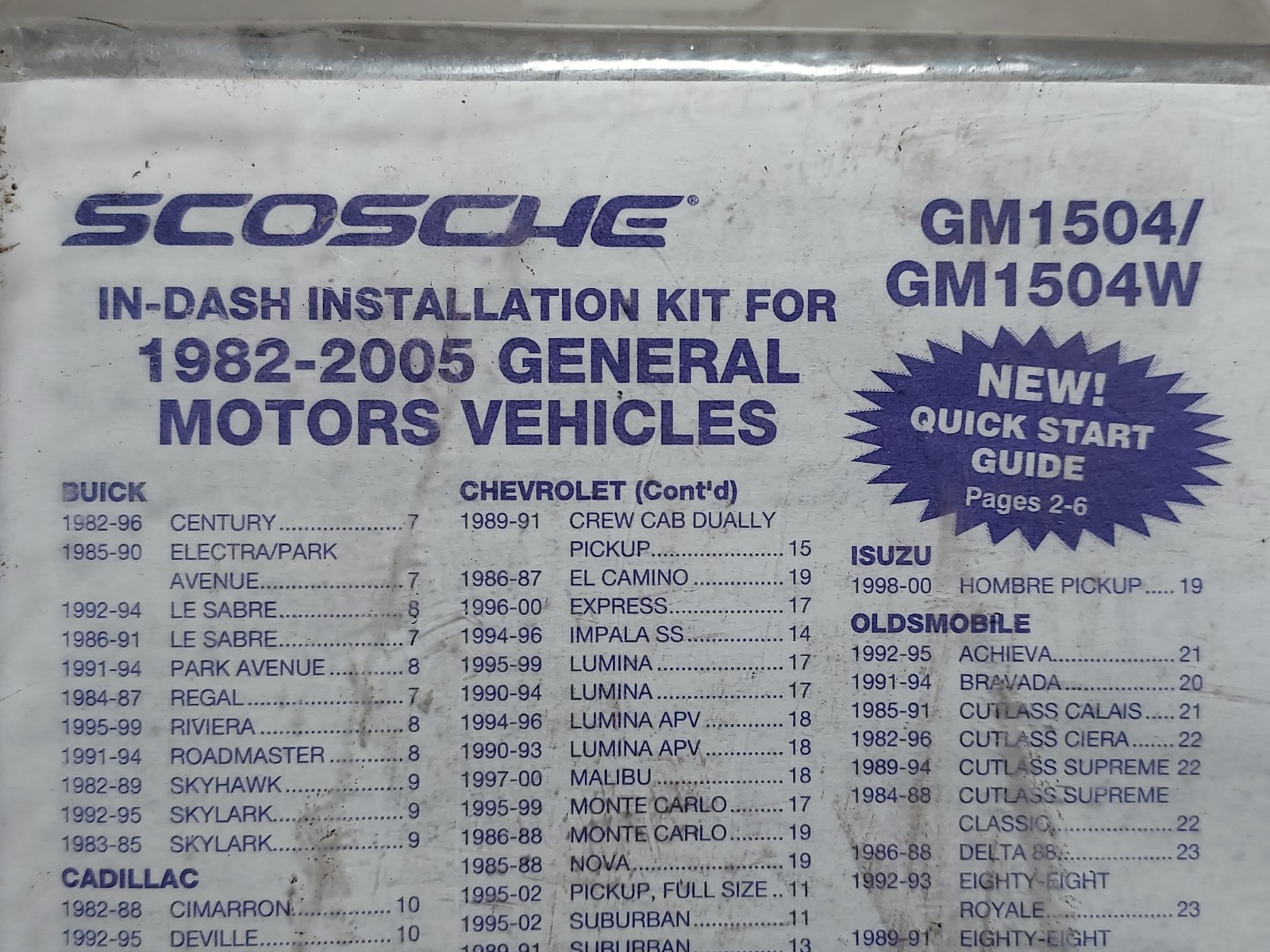 New Scosche #GM1504W Car Stereo Dash Install Kit (1982-2005 GM) (Sealed Package)