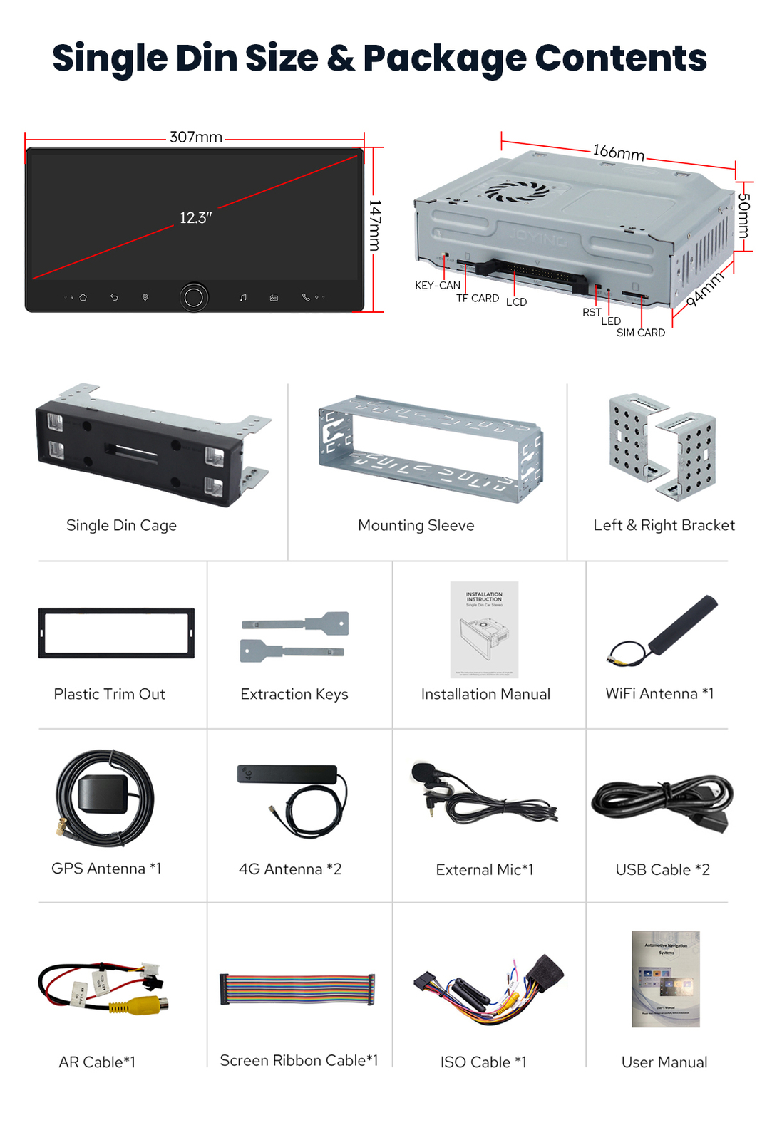 12.3 Inch Universal Single/Double Din Head Unit with HDMI Output Android 12 DSP