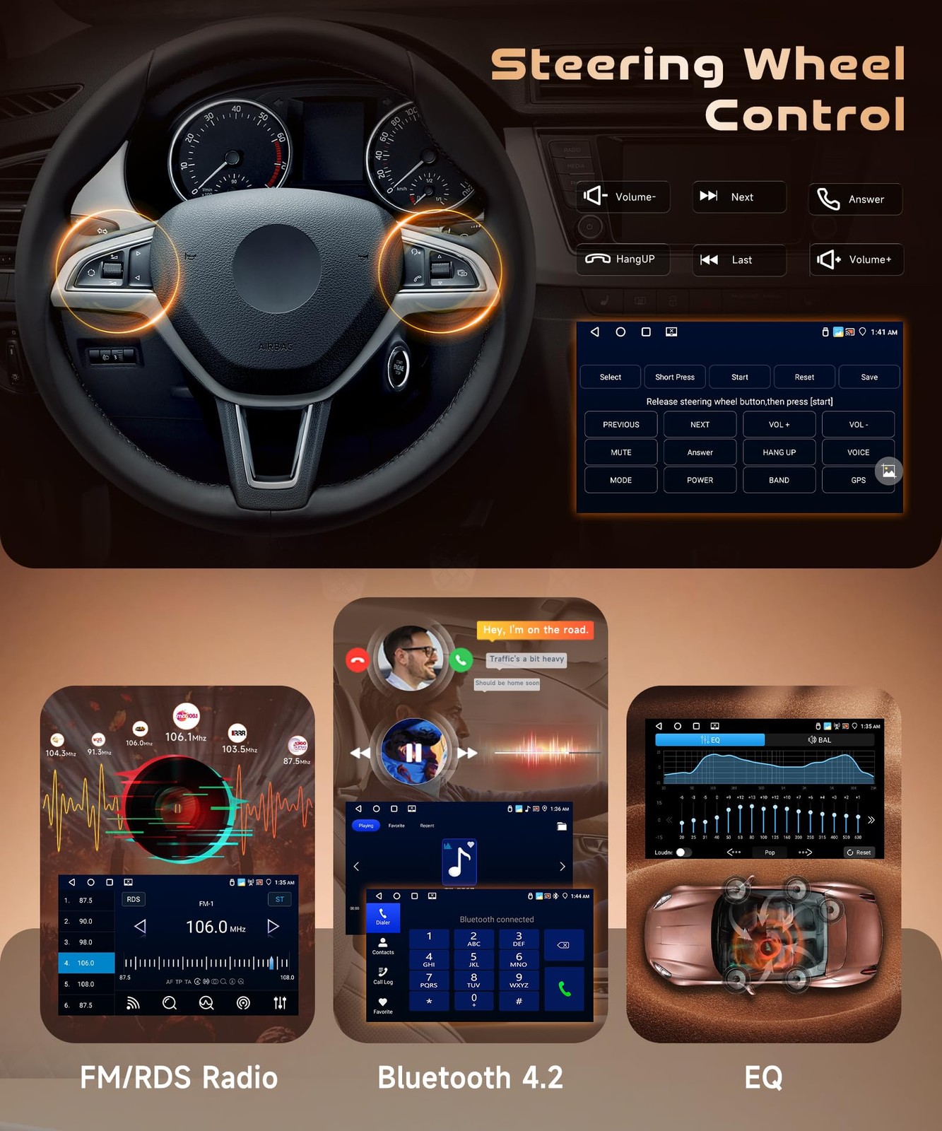 Android 4G+64G Double Din Car Stereo with Wireless Carplay Android Auto, 7 in…