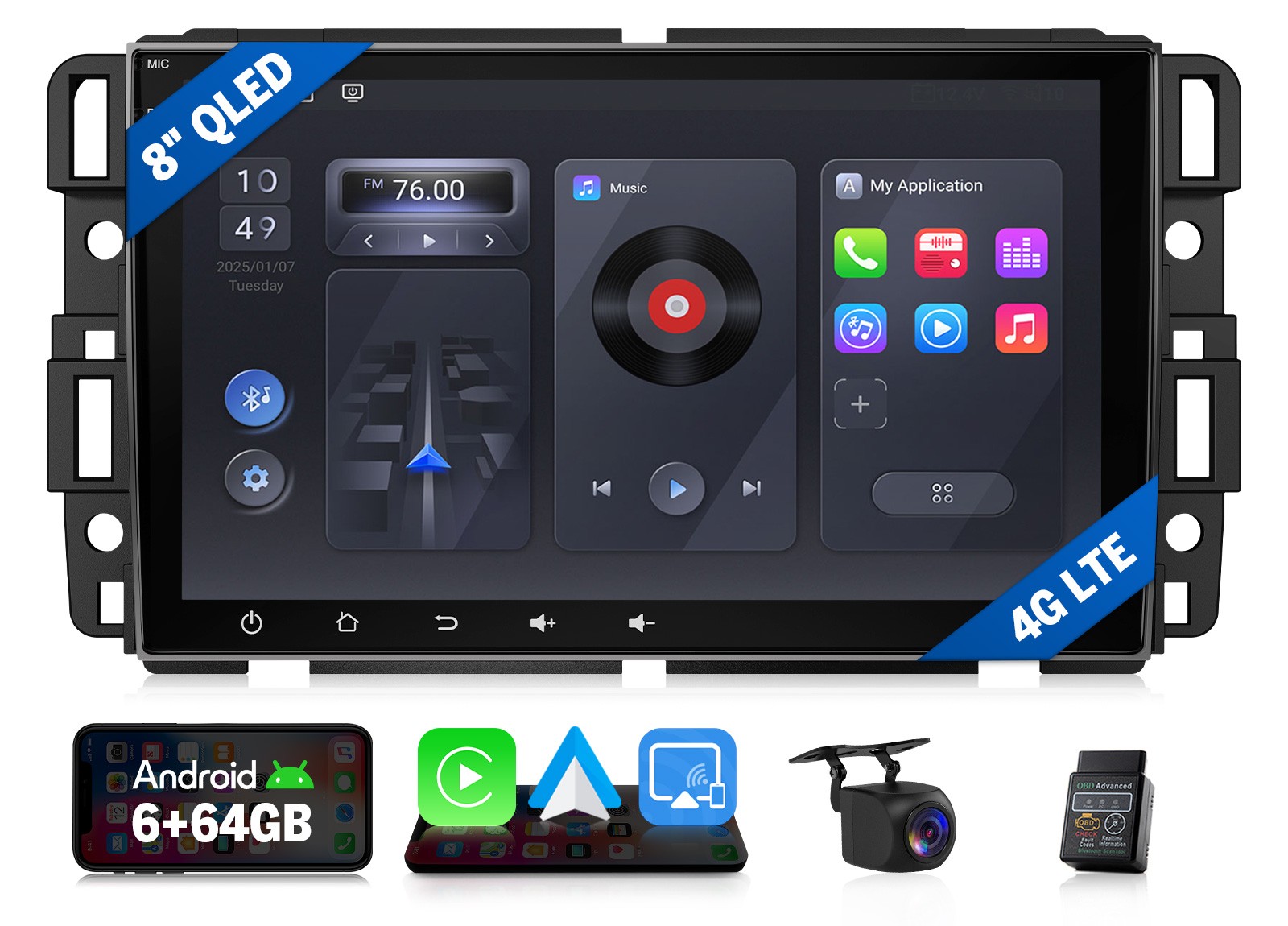 For 2007-2013 GMC Sierra 8″ QLED Android Auto Car Stereo Wireless CarPlay 4G LTE