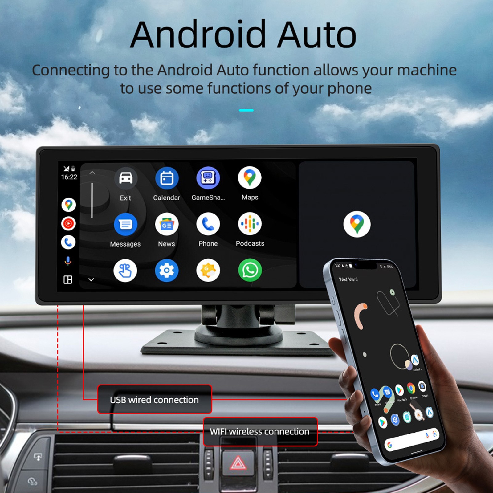 10.26″ Wireless Carplay Bluetooth Car MP5 Player HD Large Screen Recorder Camera