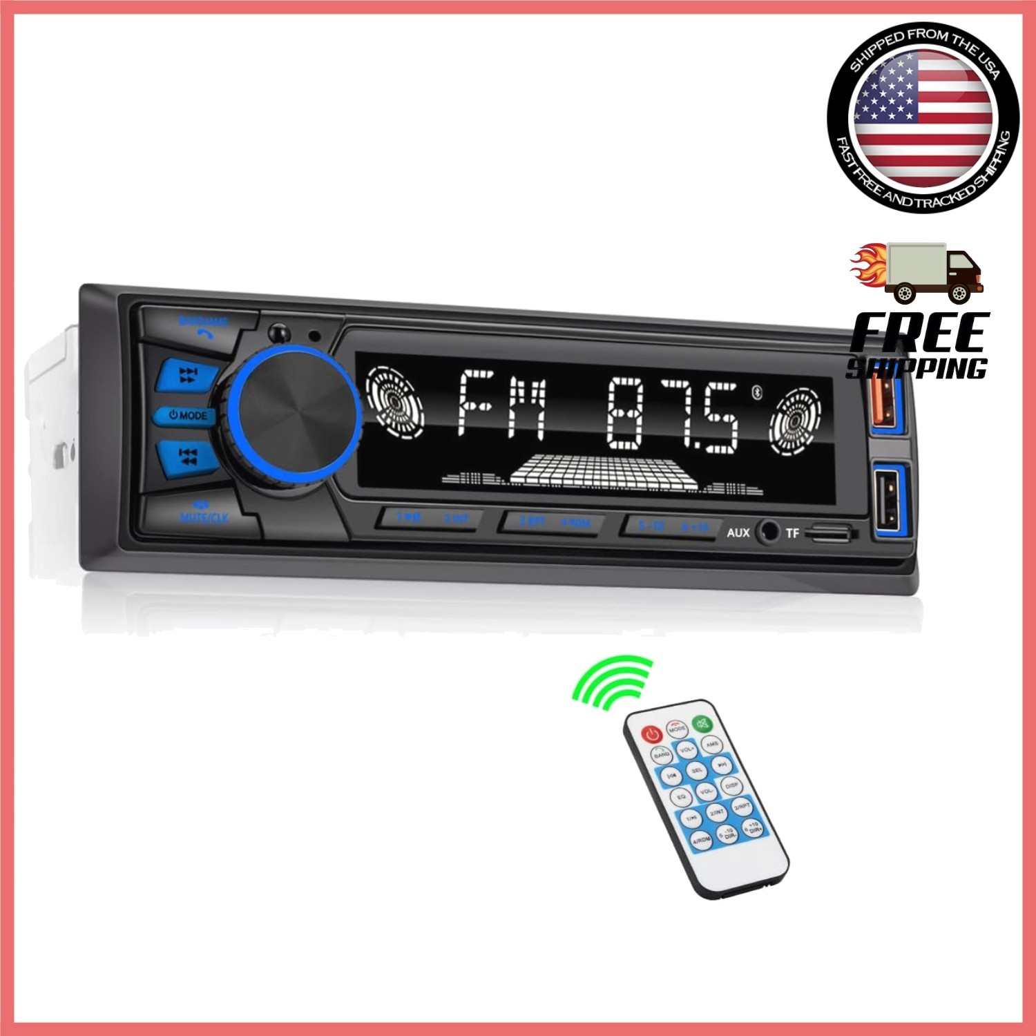 Bluetooth Car Stereo with Dual USB & 18 Presets FM Radio – 4-Channel Audio