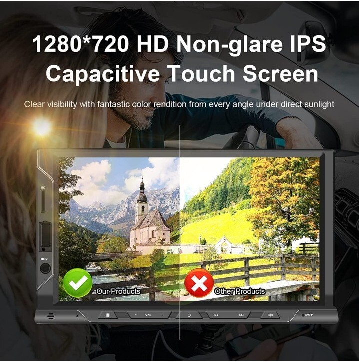 New Nanoo Bluetooth 5.2 Double Din Car Stereo with Apple CarPlay Android 7″