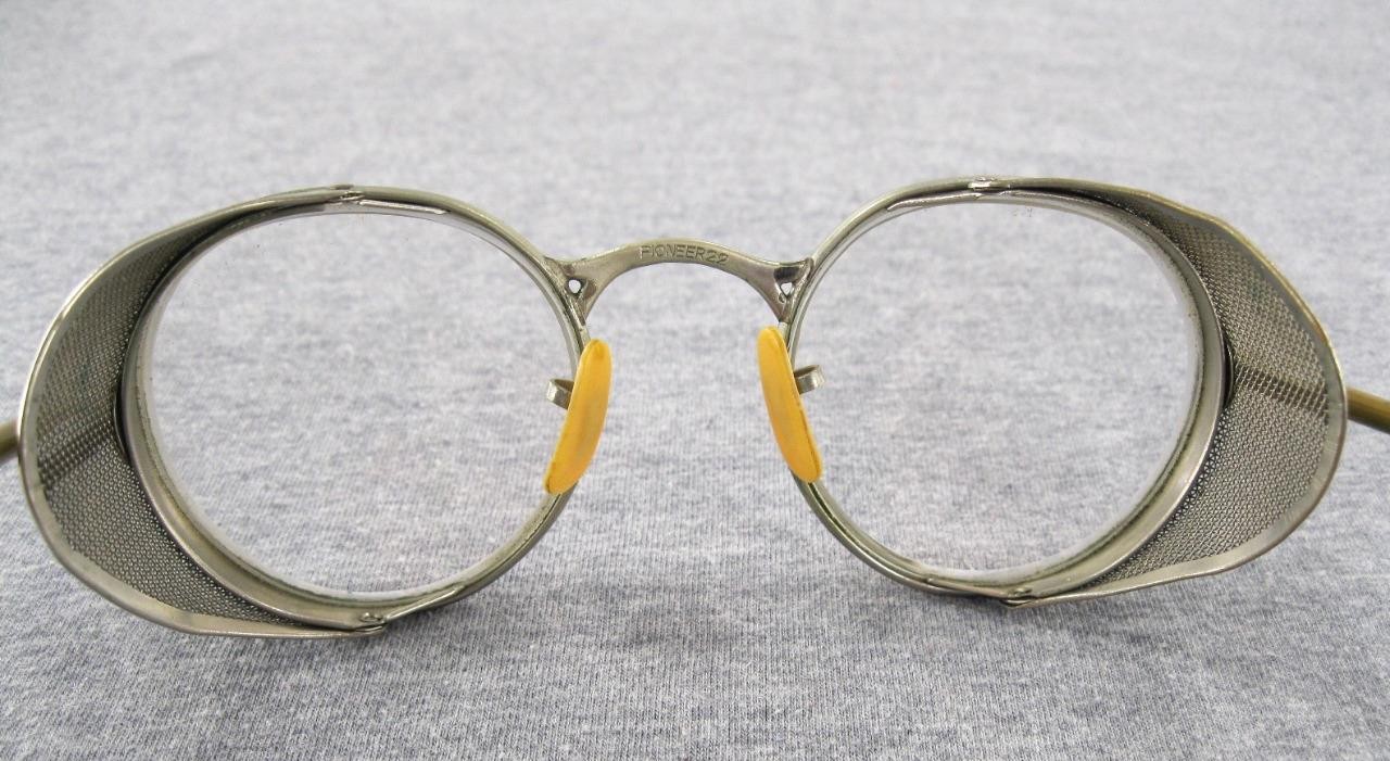 Vintage Pioneer Safety Glasses Wire Biker Motorcycle Steampunk w/ Metal Case
