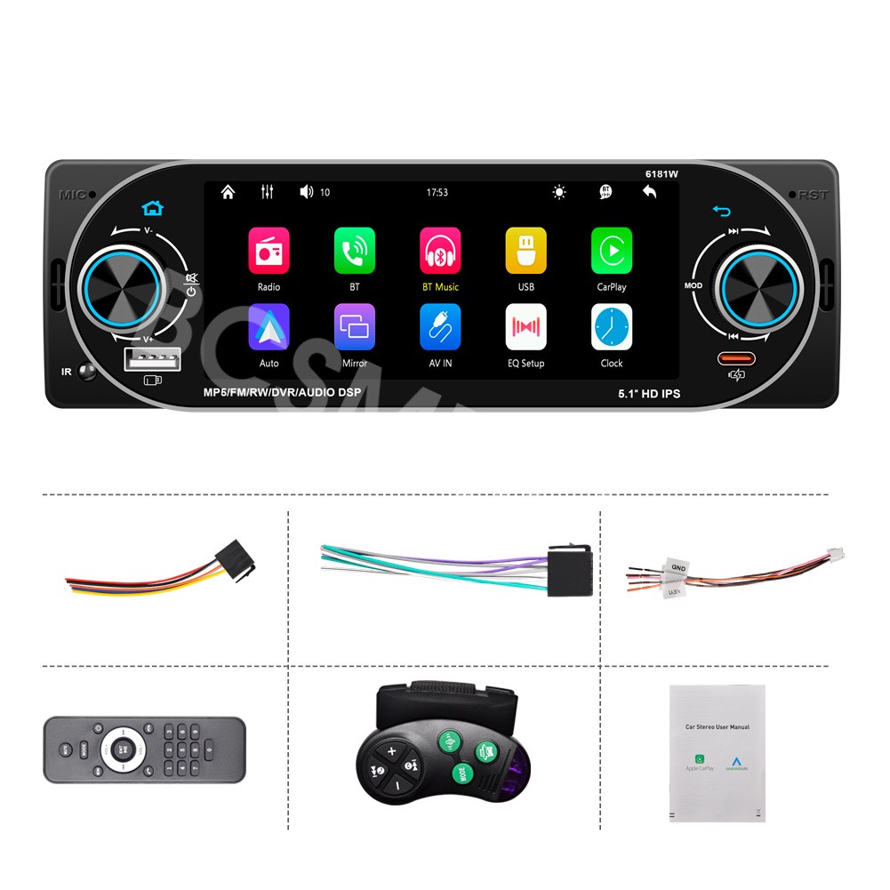 1Din Car MP5 Player FM Bluetooth Touch Screen USB Stereo Mirror Link With SWC