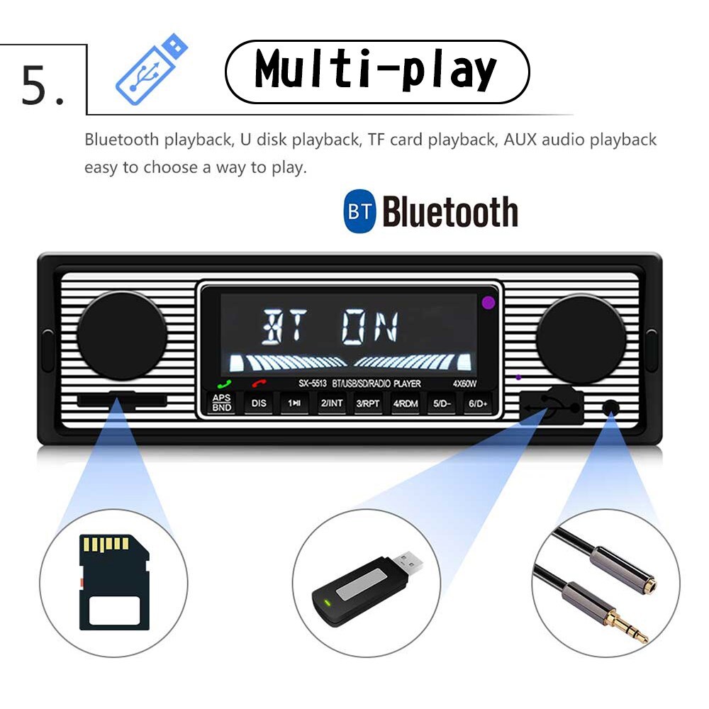 Bluetooth Vintage Car MP3 Player FM Radio AUX Classic Stereo Audio Receiver UE