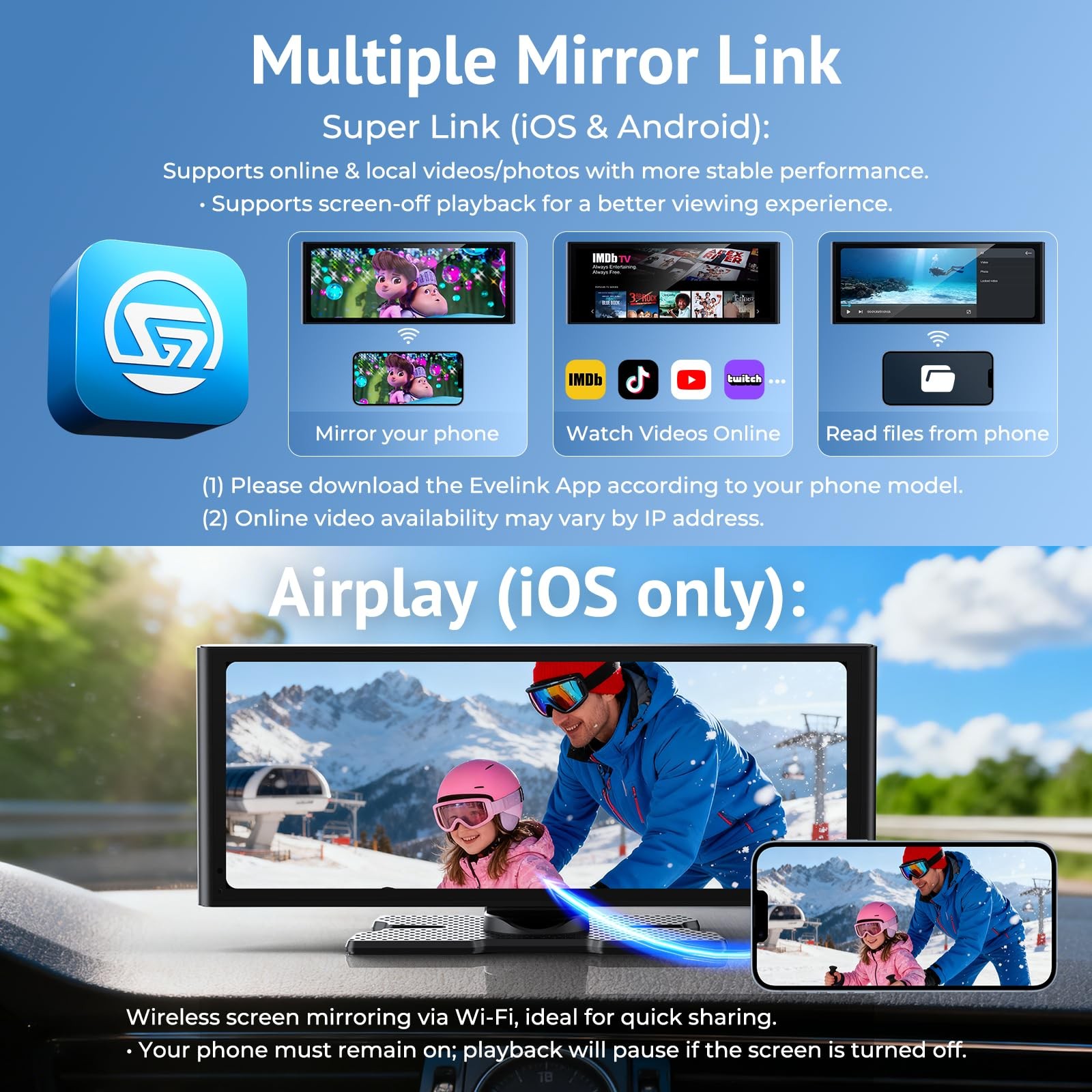 Wireless Apple Carplay Screen 10.26″ 4K Dash Cam 1080P