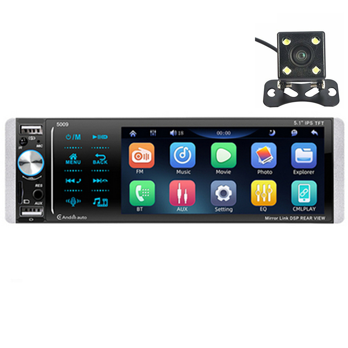 5.1in 1DIN Car Stereo Radio Touch Screen Bluetooth MP5 Player Carplay USB Camera