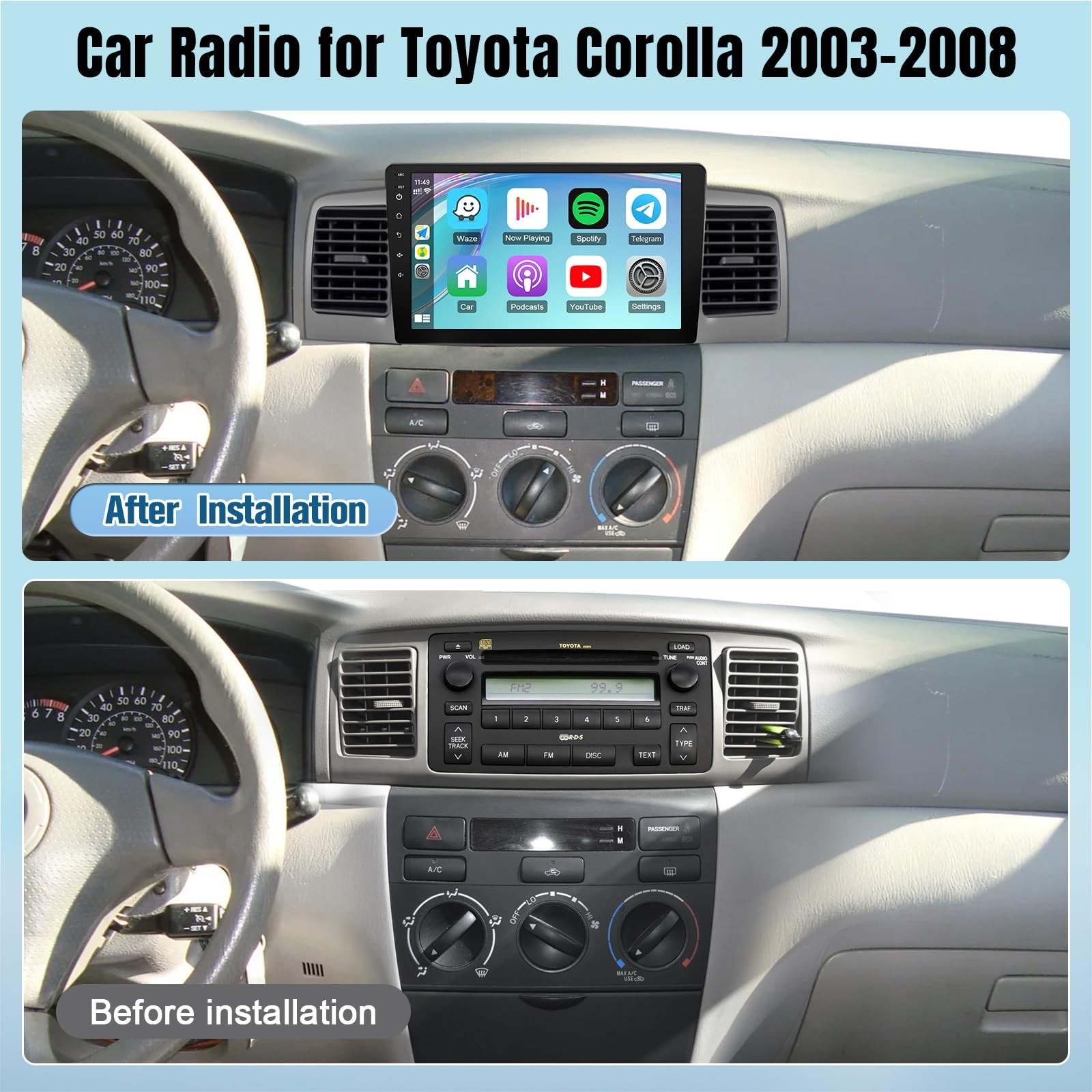 Leadfan Car Radio for Toyota Corolla (Non JBL) 2003 2004 2005 2006 2007 2008,…