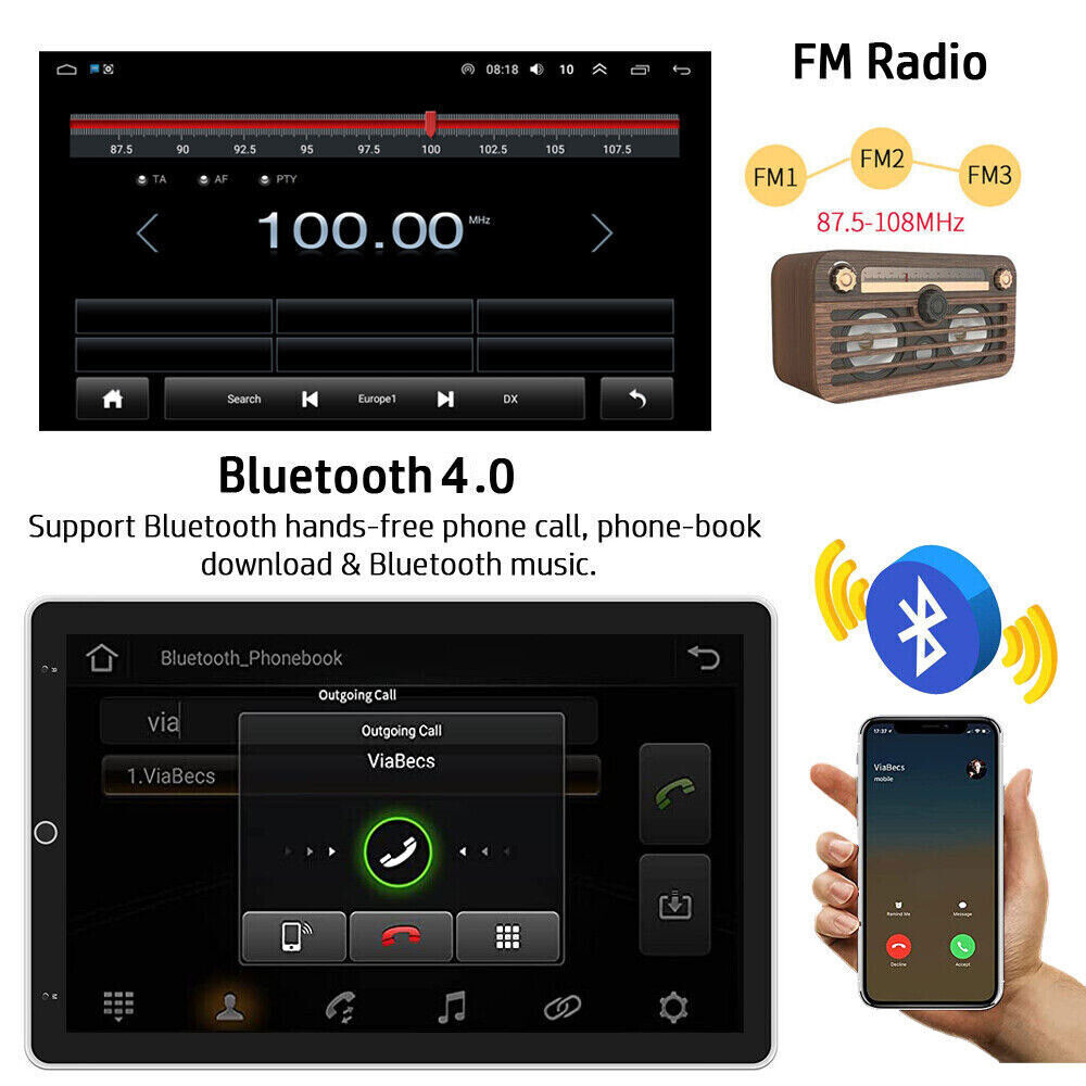 4+64GB Double 2DIN Rotatable 10” Android 13 Apple CarPlay Car Stereo Radio GPS