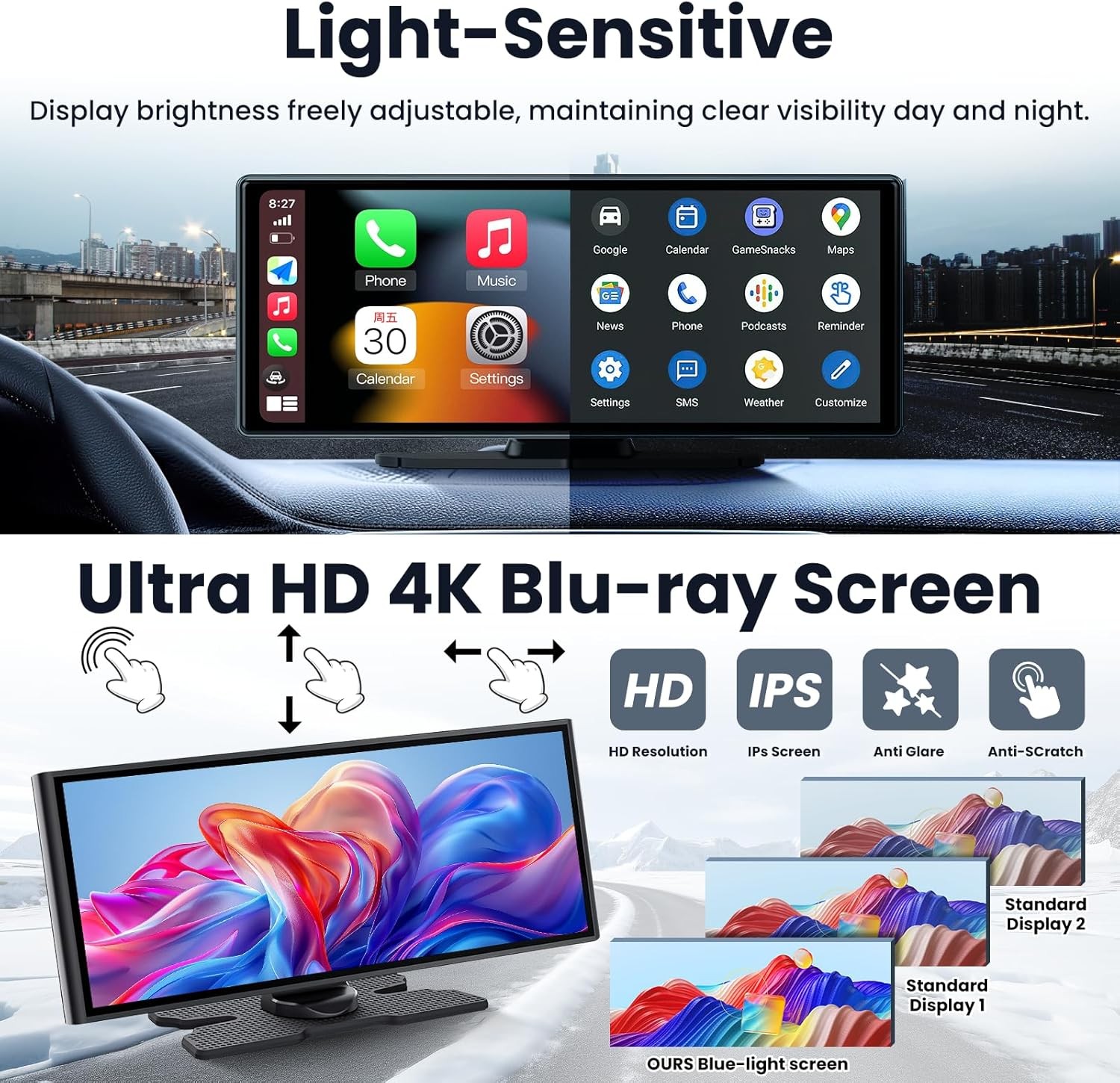 10.26″ Touchscreen Wireless Carplay Portable Car Stereo Android Auto Navigation