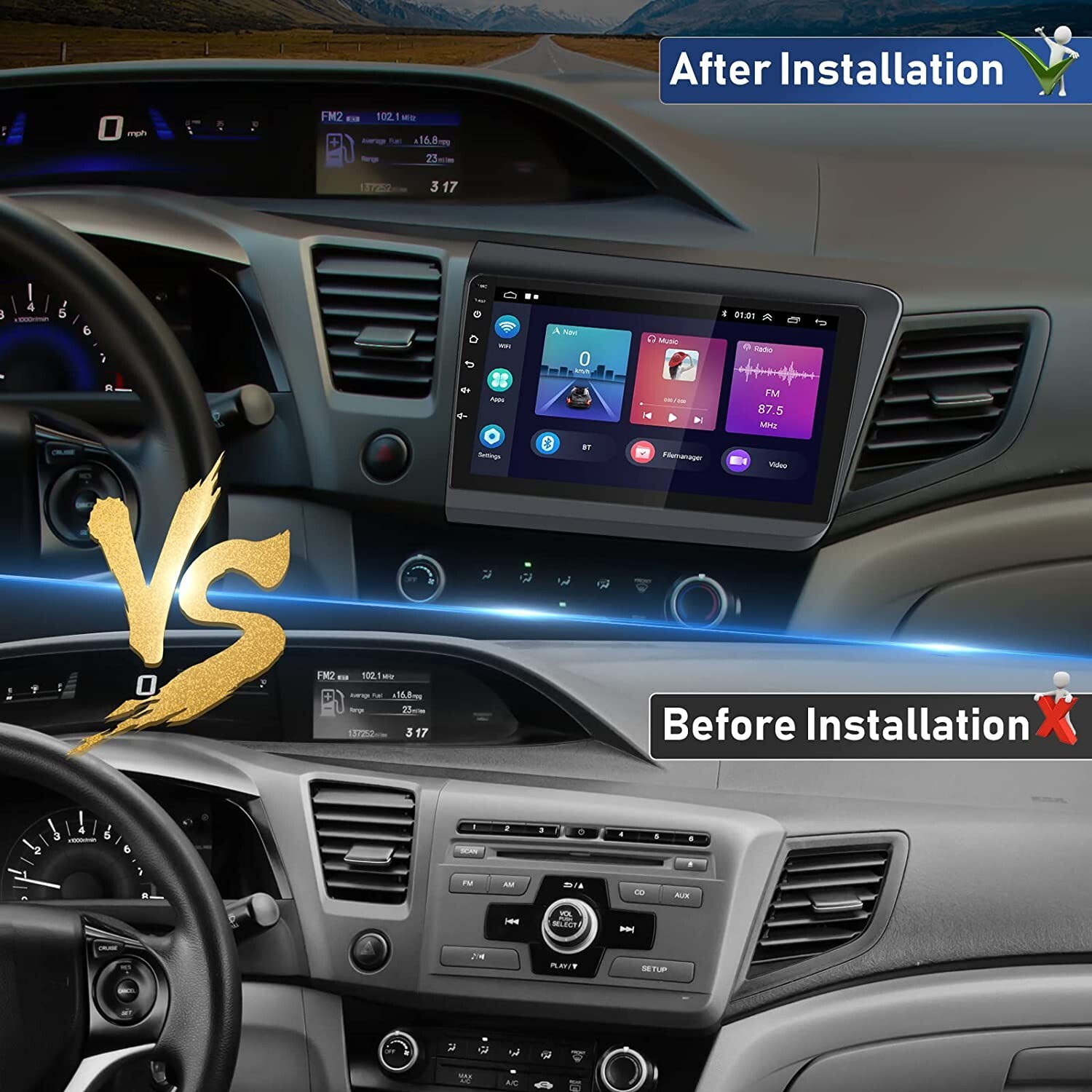 Apple Carplay For 2012 Honda Civic Car Stereo Radio Android 13.0 GPS Navi 2+32G
