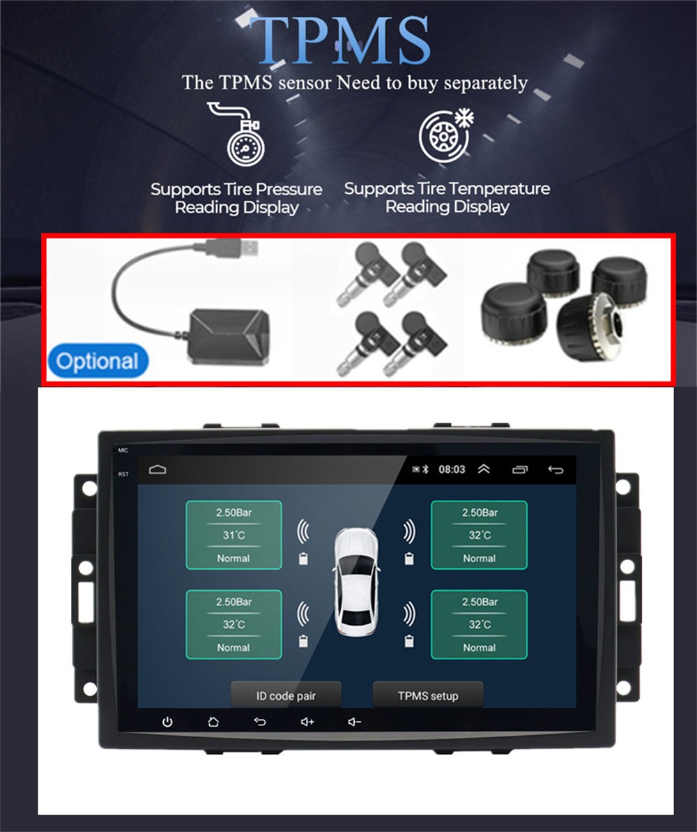 8in Android 14 Car Multimedia Player HD BT WIFI Fit For 2005-2007 Dodge Charger
