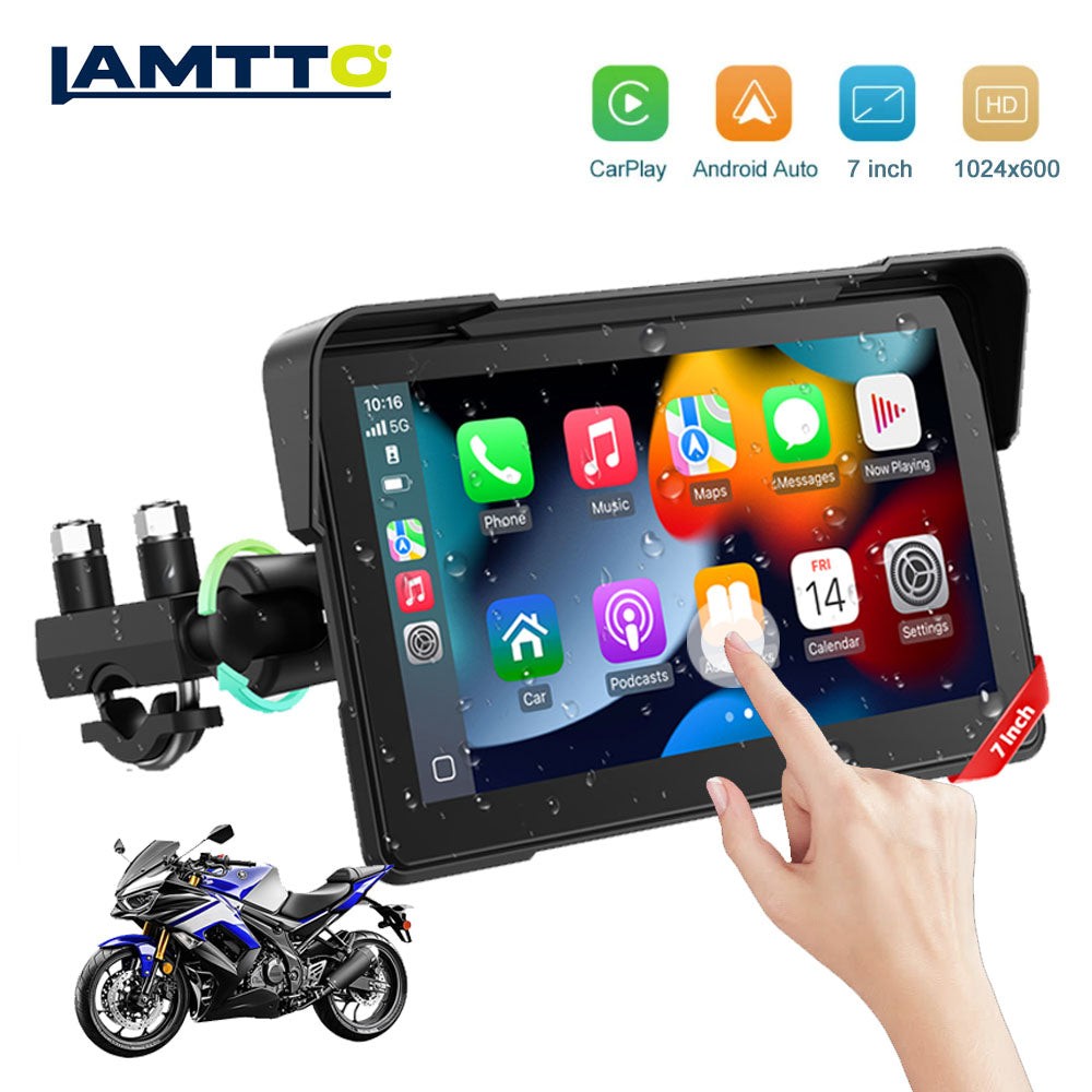 7 inch Wireless Motorcycle Stereo Apple CarPlay Android Auto Dual Bluetooth