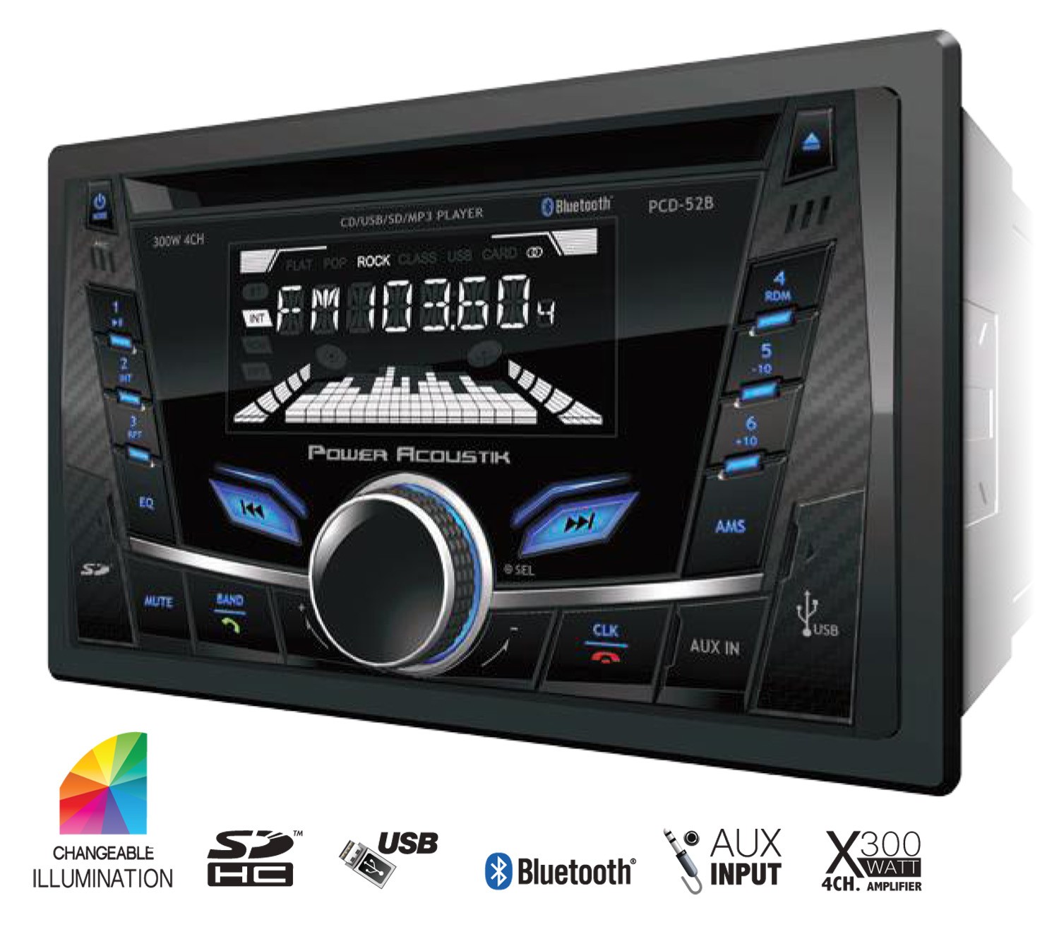 Power Acoustik PCD52B Double DIN CD MP3 Bluetooth Car Stereo USB SD Handsfree