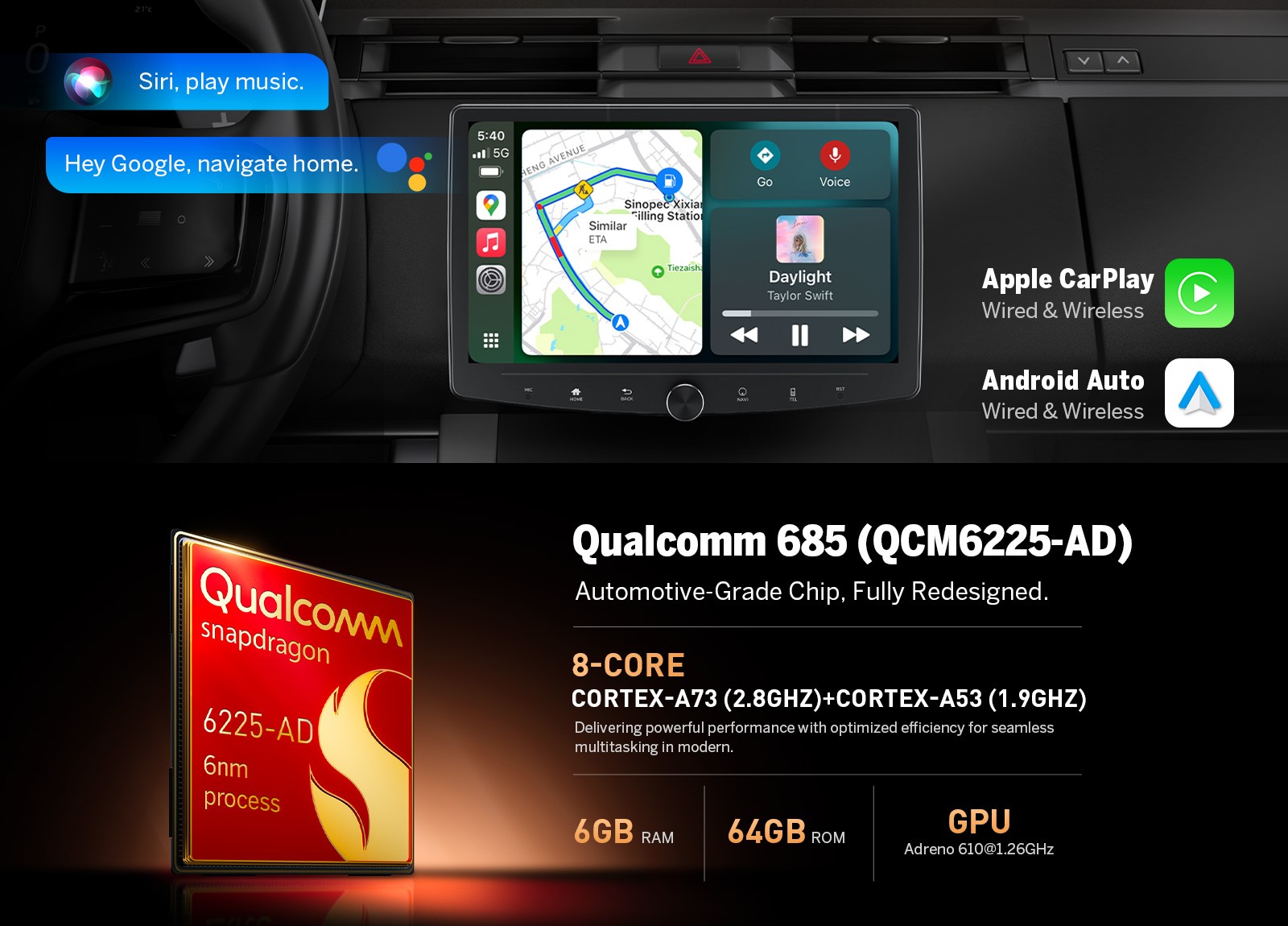 10.1 inch QLED Double DIN Wireless CarPlay Android Auto Car Stereo Radio RDS DSP