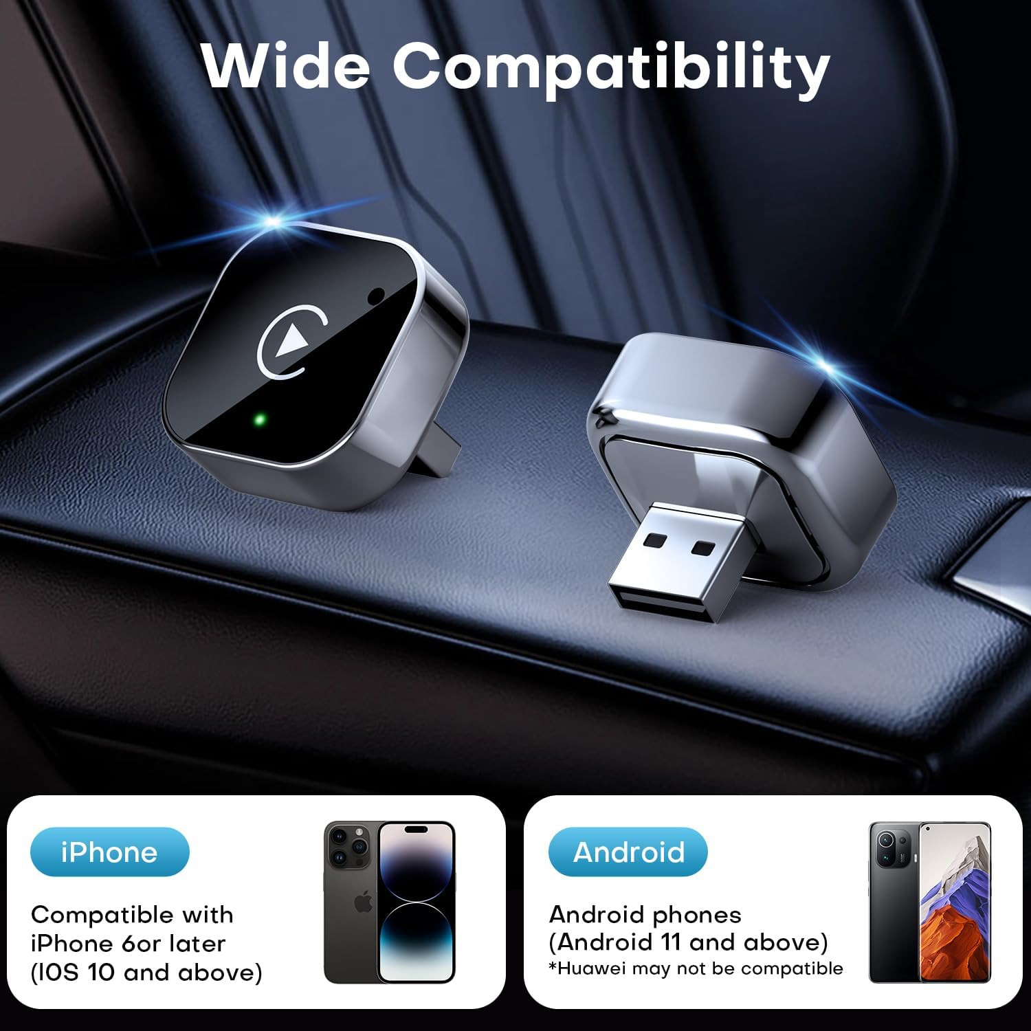 2-In-1 Wireless Carplay & Android Auto Adapter, Plug & Play Carplay Dongle Conve