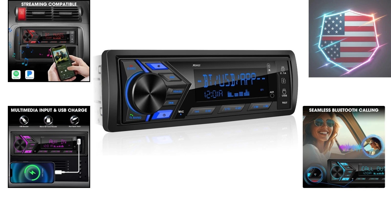 Single Din Car Stereo Bluetooth: 1-Din Car Radio Receiver – in Dash Digital M…