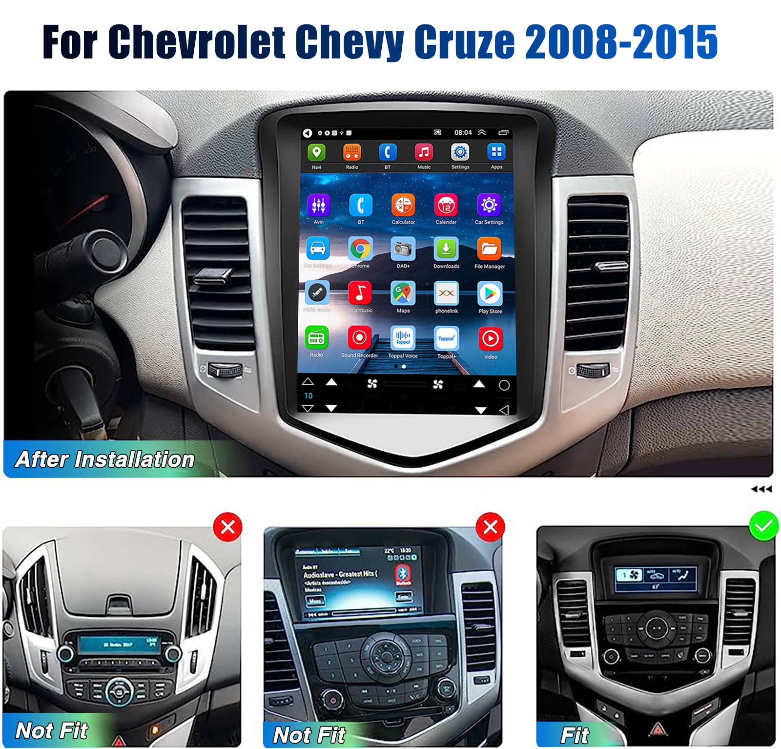 For Chevrolet Cruze 2009-15 Car Radio Stereo GPS Carplay Android 14 Tesla Screen