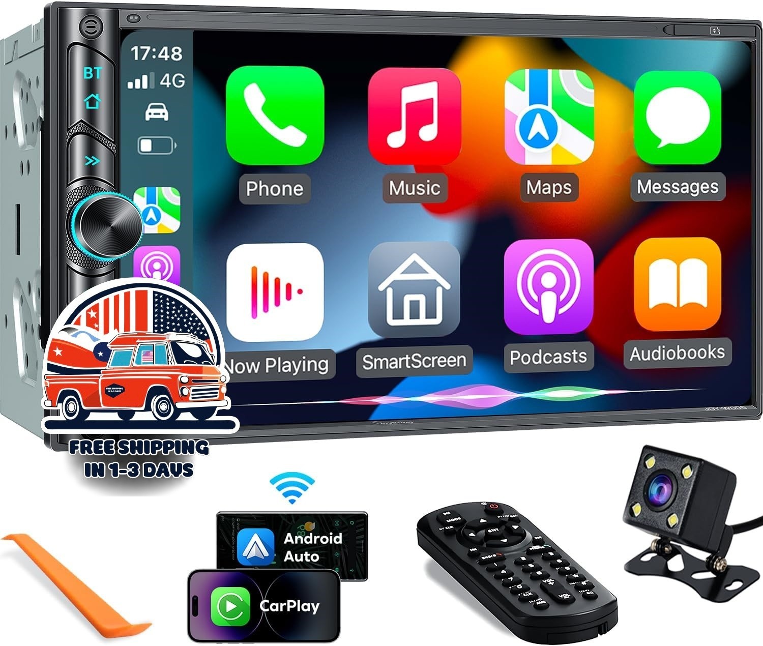 Reproductor Radio Auto Doble Din Bluetooth Pantalla 7 HD RCA Salida Subwoofer US