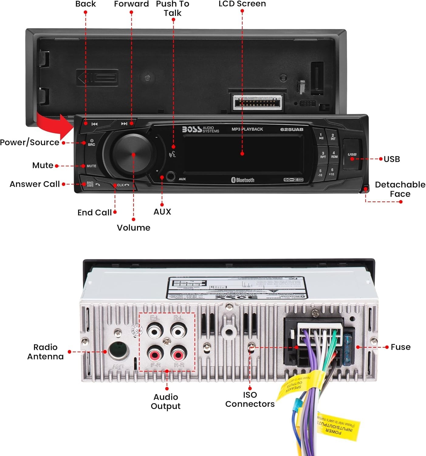 Single DIN Car Stereo Bluetooth AM/FM Radio Aux USB No CD DVD 625UAB Hands-Free