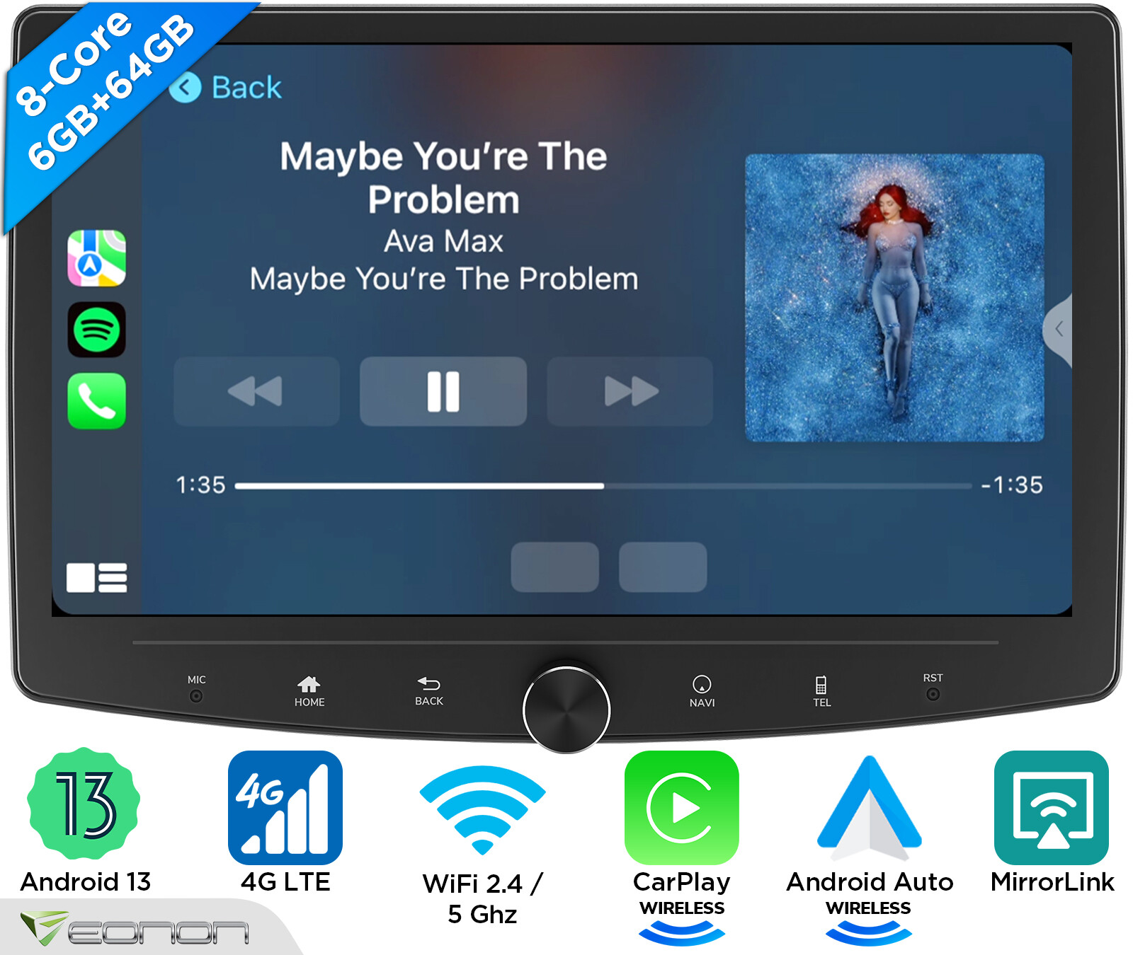 Eonon UA13SK Plus 10.1″Double DIN Android Auto CarPlay Car Stereo Radio GPS Navi