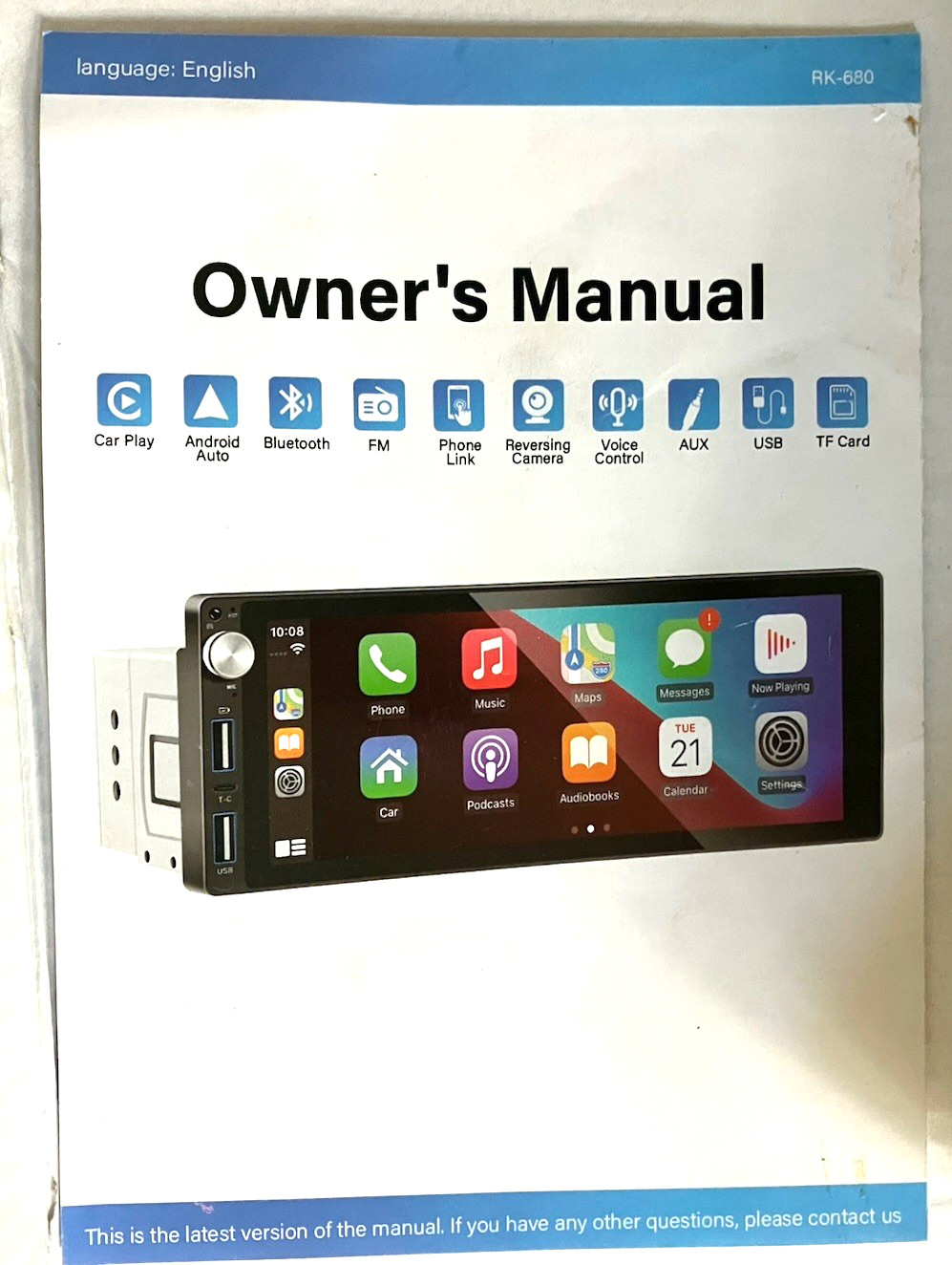 6.9 Inch IPS Touch Screen Car Stereo with Backup Camera FM AM USB EQ SWC #471
