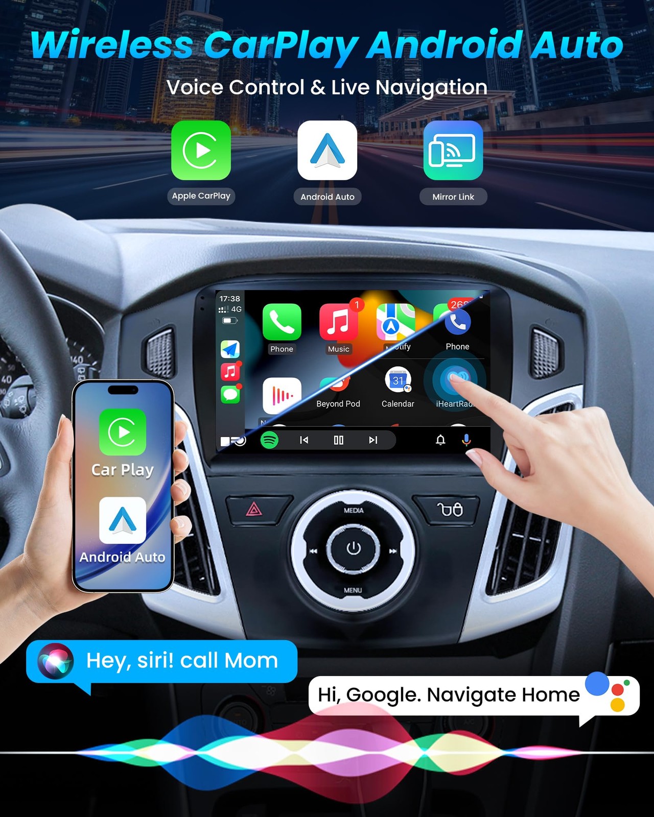 4+64G For Ford Focus 2012-18 Car Android CarPlay Radio Stereo GPS Navi 1280*800