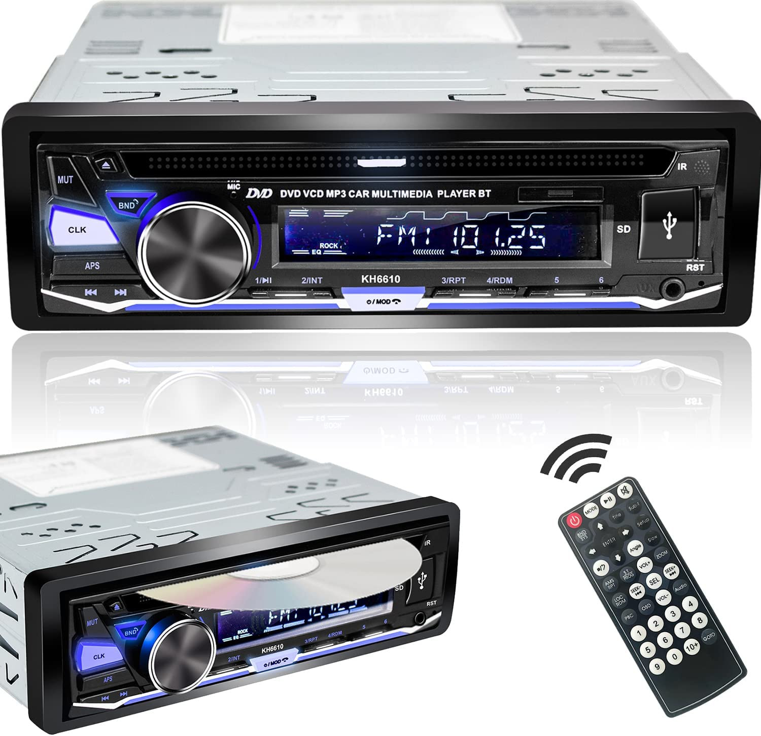 Single Din Car Stereo with CD/DVD Player | Bluetooth | FM/AM/RDS Radio | USB SD