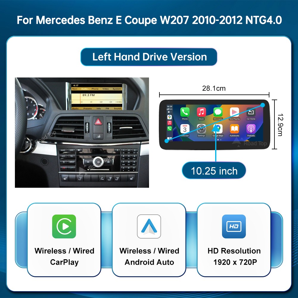 12.3″Wireless CarPlay Touchscreen Autoradio For Benz E Coupe C207 NTG4.0/4.5/5.0