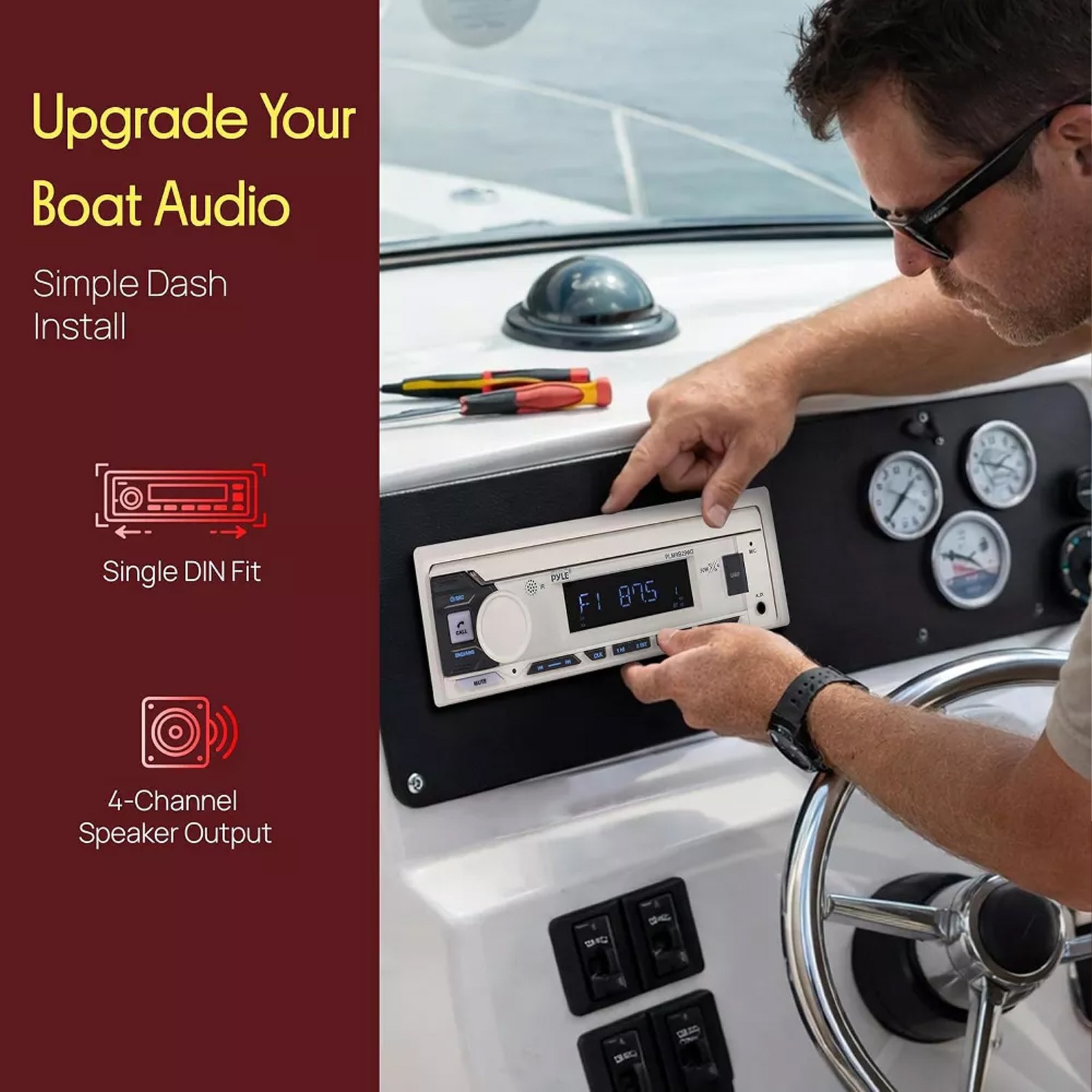 Pyle PLMRB29W2 Single DIN Marine Bluetooth USB/AUX MP3 In-Dash White Receiver