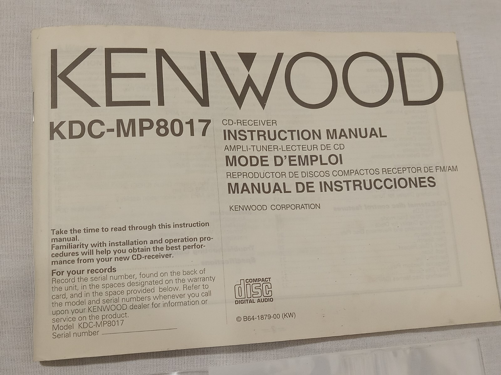 New Genuine Kenwood KJ84-0121-12 Ribbon Flex Cable for KDC-MP8017 w Bonus Manual