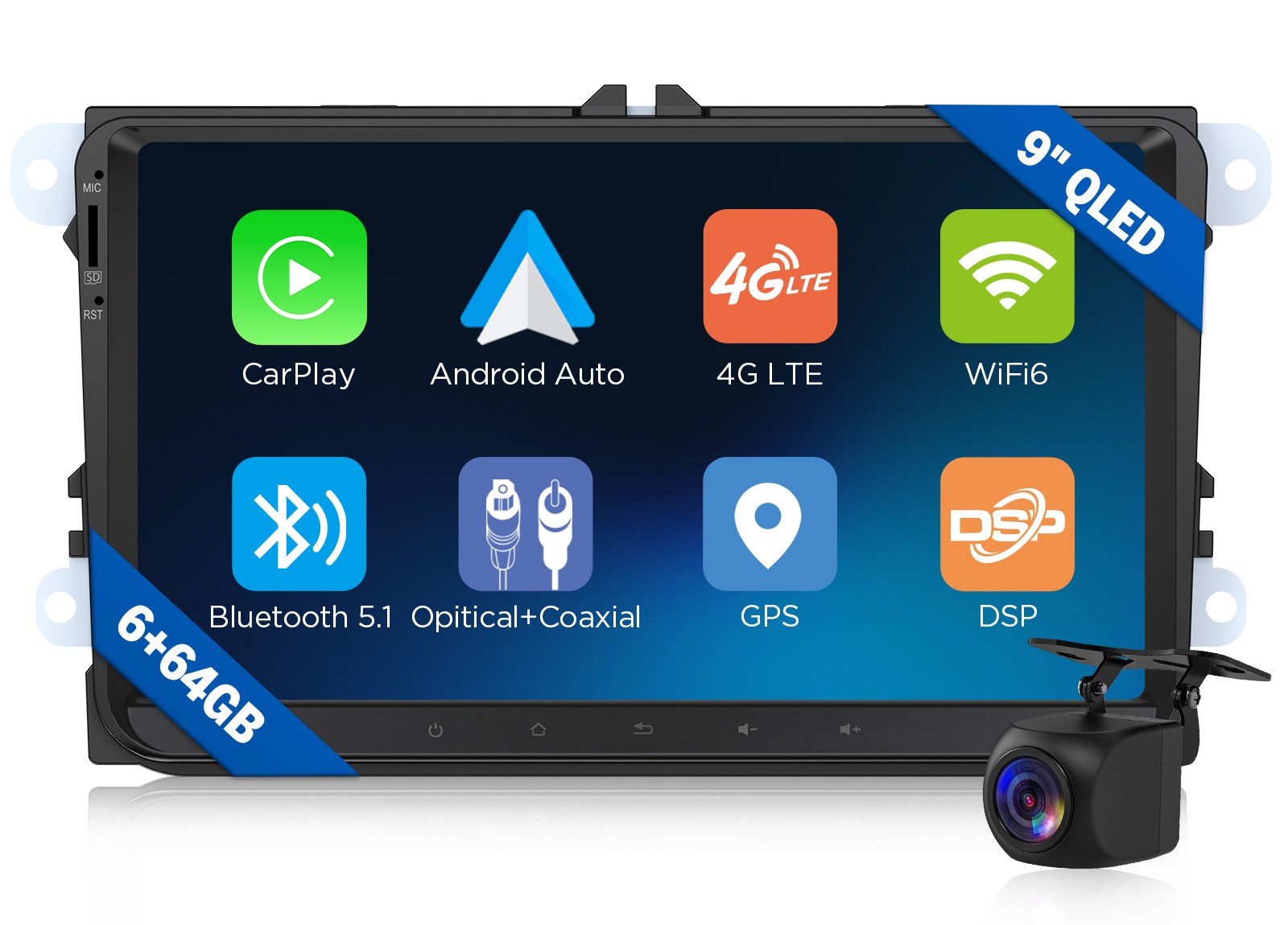 9″ QLED 6+64 Android 13 Car Stereo Radio CarPlay GPS DSP for VW Tiguan 2009-2015