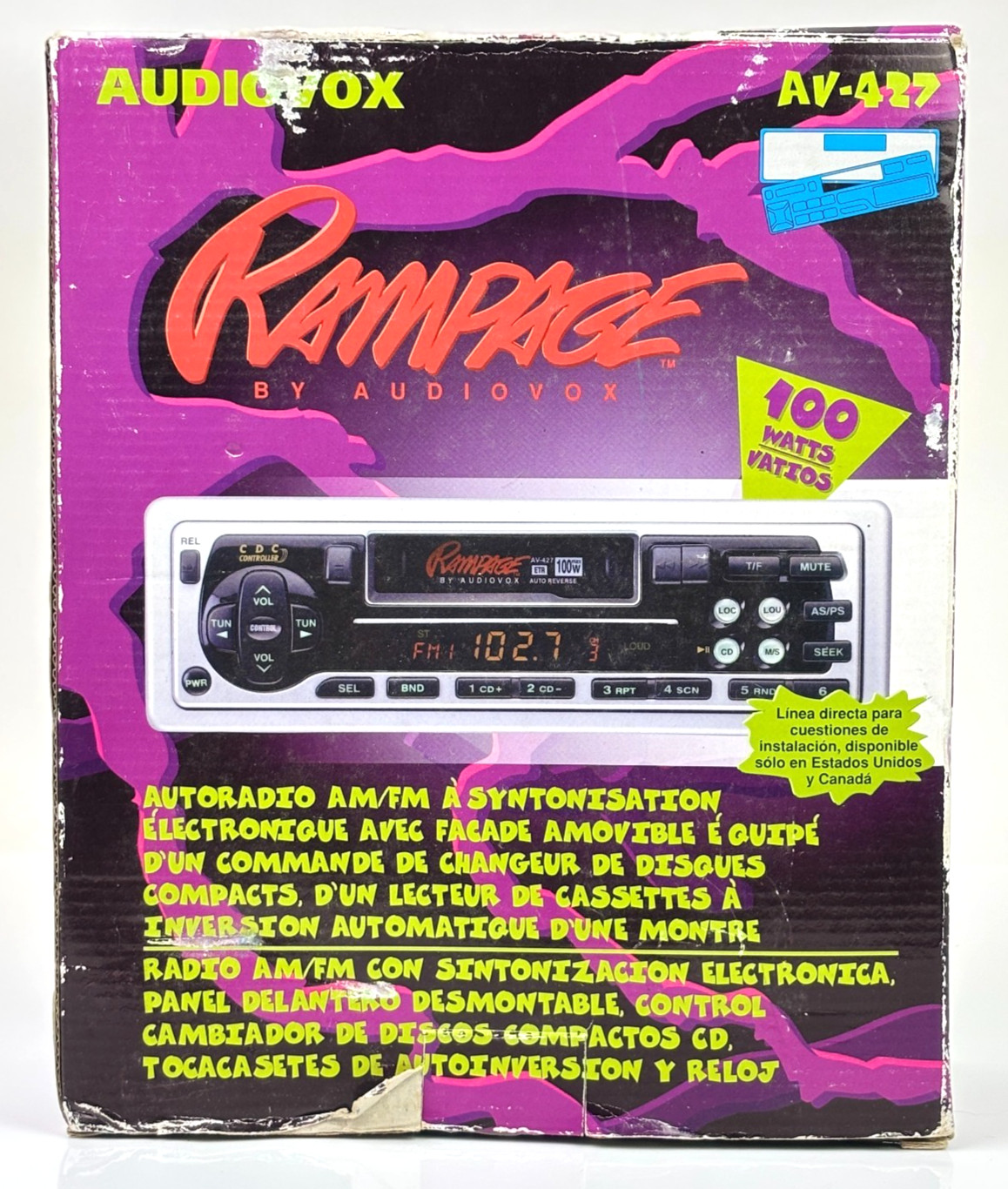 Vintage Audiovox Rampage AV-427 Car Stereo Cassette Radio Receiver NOS Retro
