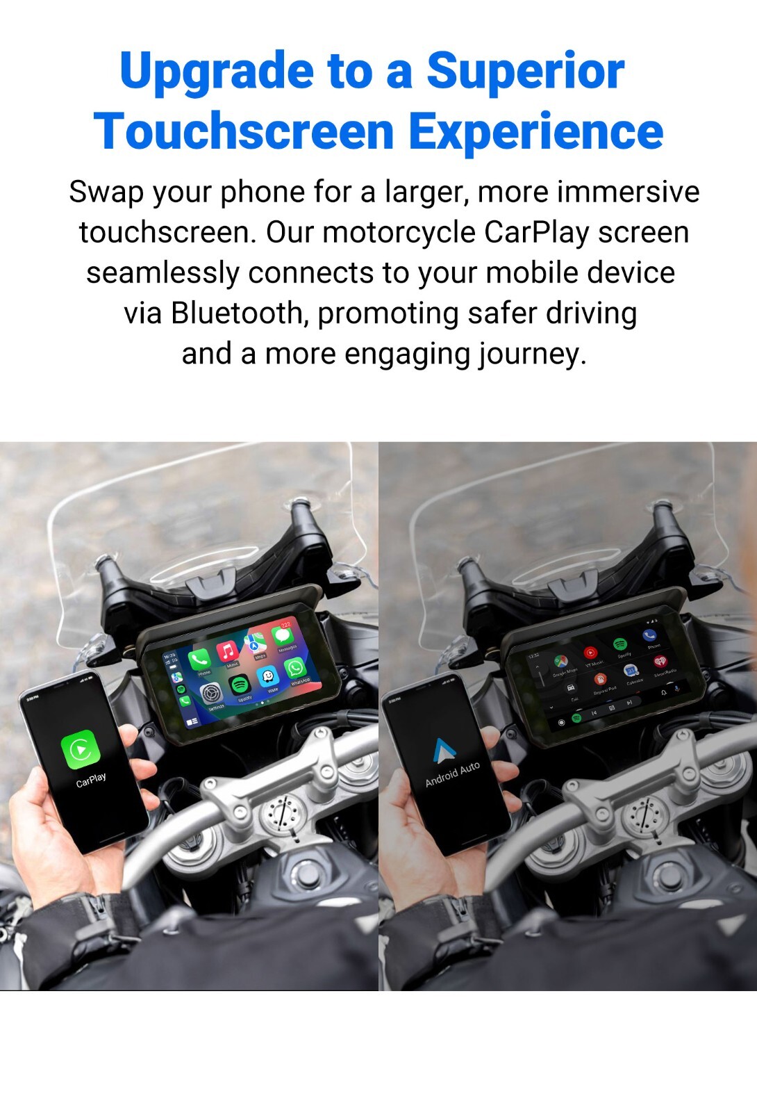 GPS Portable Motorcycle Navigator Wireless CarPlay Waterproof 5″IPS Touch Screen