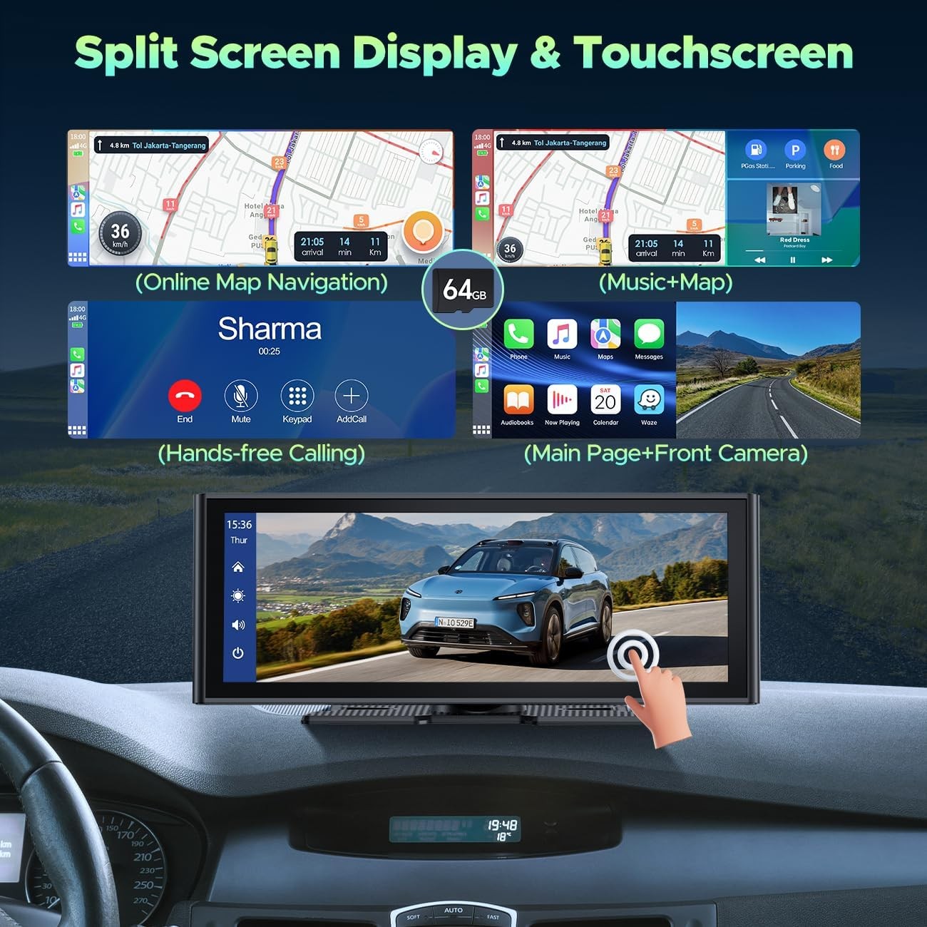 4K Dash Cam 9.26″ Car Stereo Radio Wireless Apple Carplay/Android Auto+64GB Card