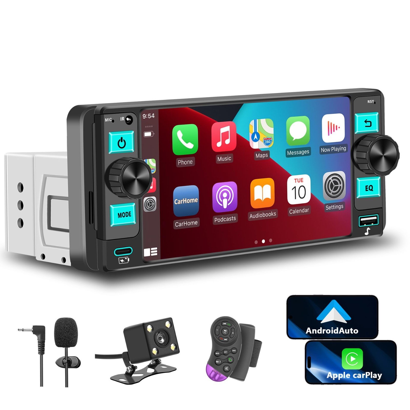 Single Din Touchscreen Car Stereo – Wireless Apple CarPlay, Android Auto, Blueto