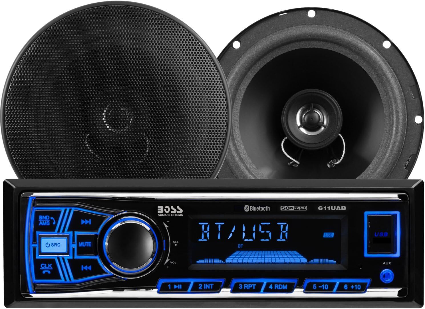 Car Stereo Bluetooth Wireless AM FM Radio Mp3 USB SD with 2 Way Speaker Package
