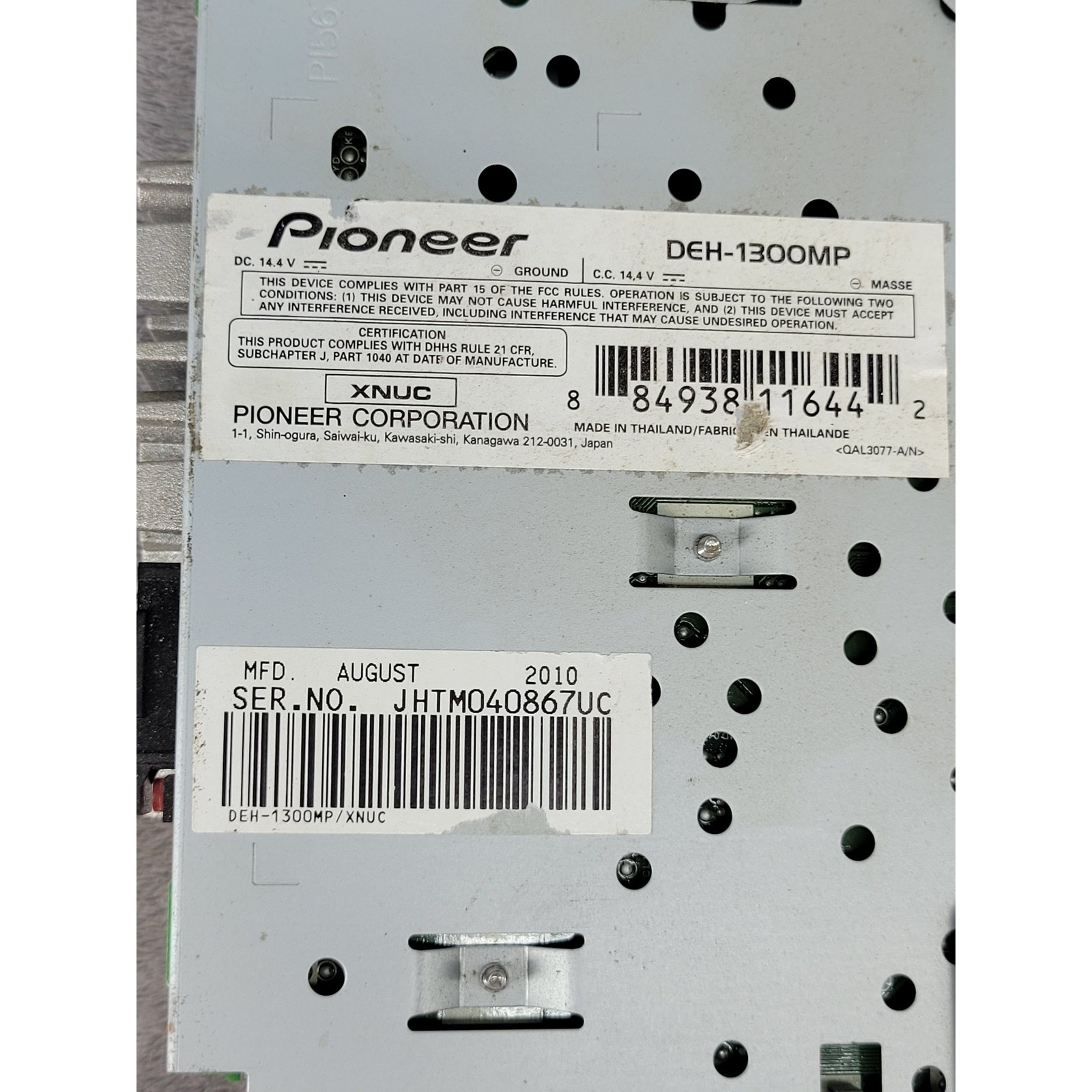 Pioneer DEH-1300MP Car CD Receiver MP3 WMA Front Aux Single DIN Head Unit Black