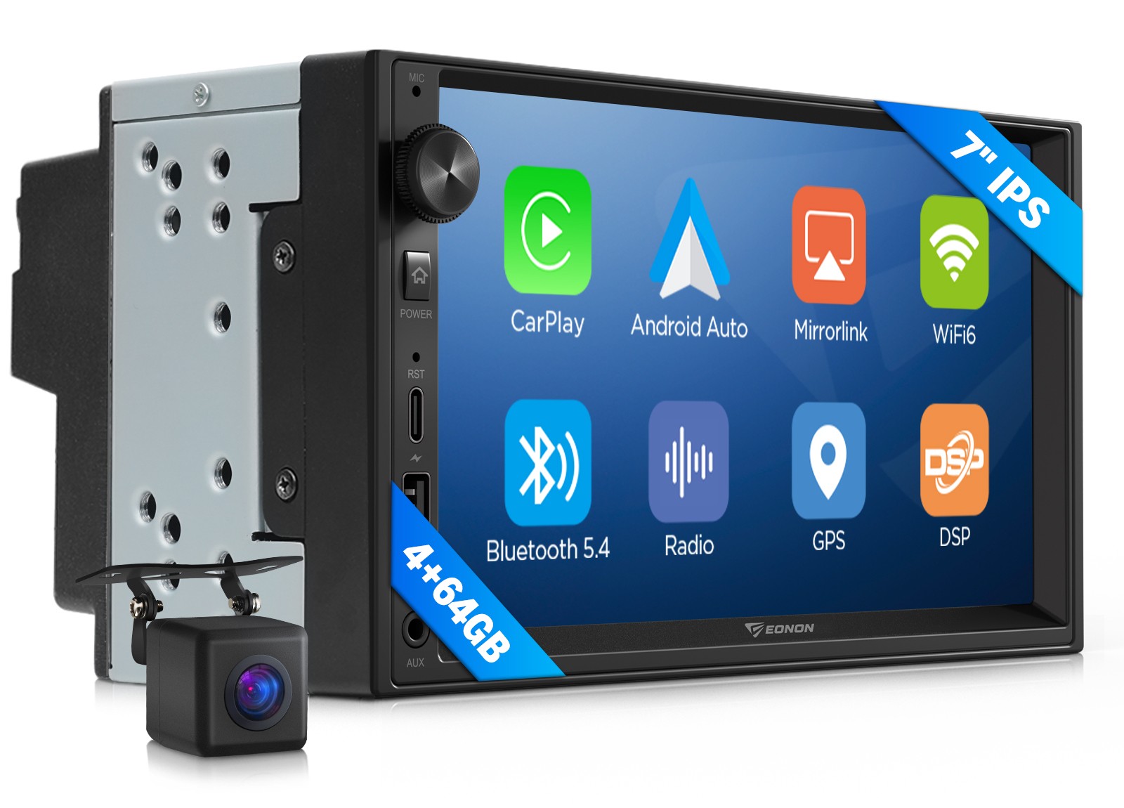 Wireless CarPlay Car Stereo 7″ IPS Android 14 4+64 GPS Bluetooth 2 DIN Head Unit