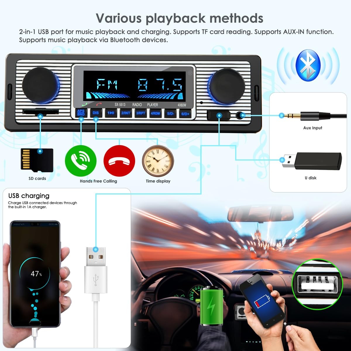 Single din Car Stereo with Bluetooth/car Radio Bluetooth for car Hands Free C…