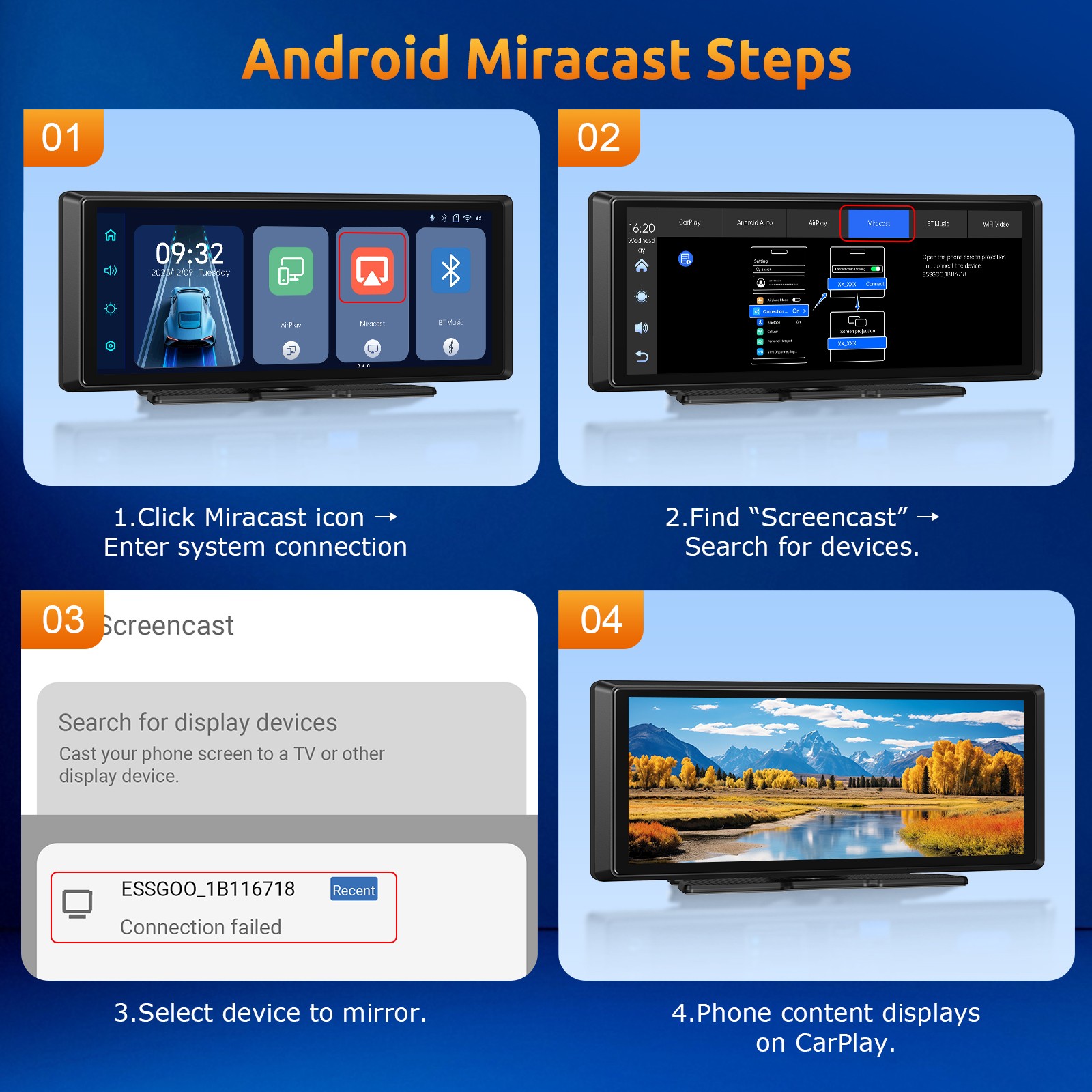 2K Portable Wireless Car Stereo With Carplay Android Auto Play DVR & Backup Cam