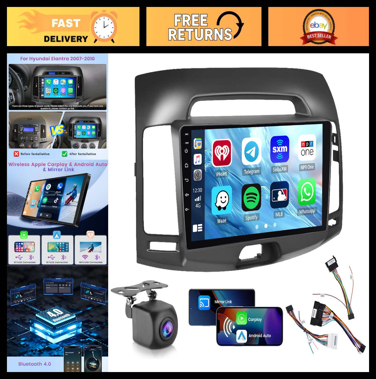9″ Car Stereo for Hyundai Elantra 07-10 | 2G+64G, Wireless CarPlay, Android Auto
