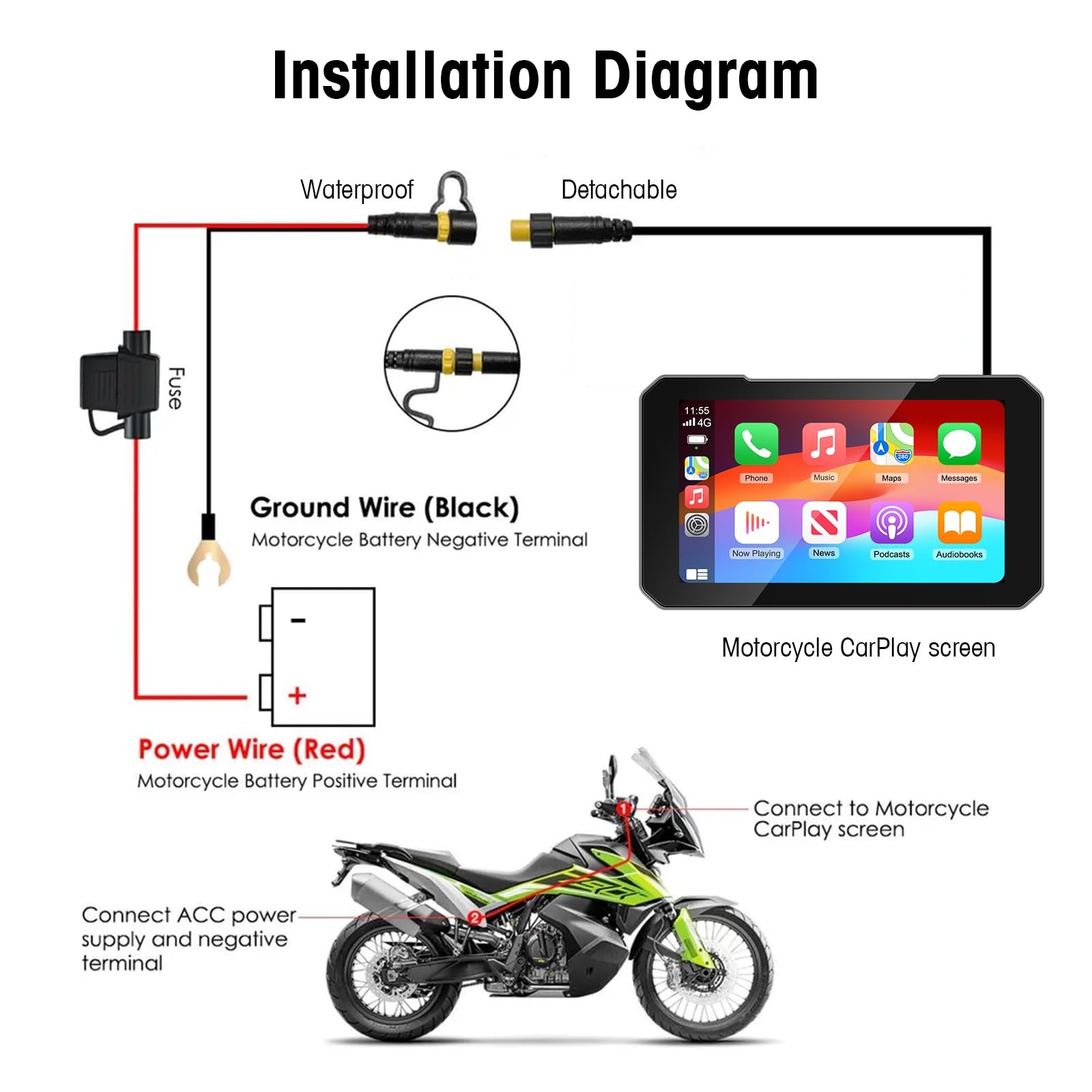Motorcycle CarPlay Screen with Wireless CarPlay Android Auto, 5 Inch Waterpro…