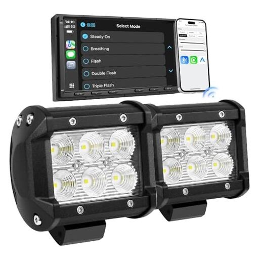 LED Pod Lights 18W Flood Beam, Smart App Controlled Off Road Driving 4 Inch