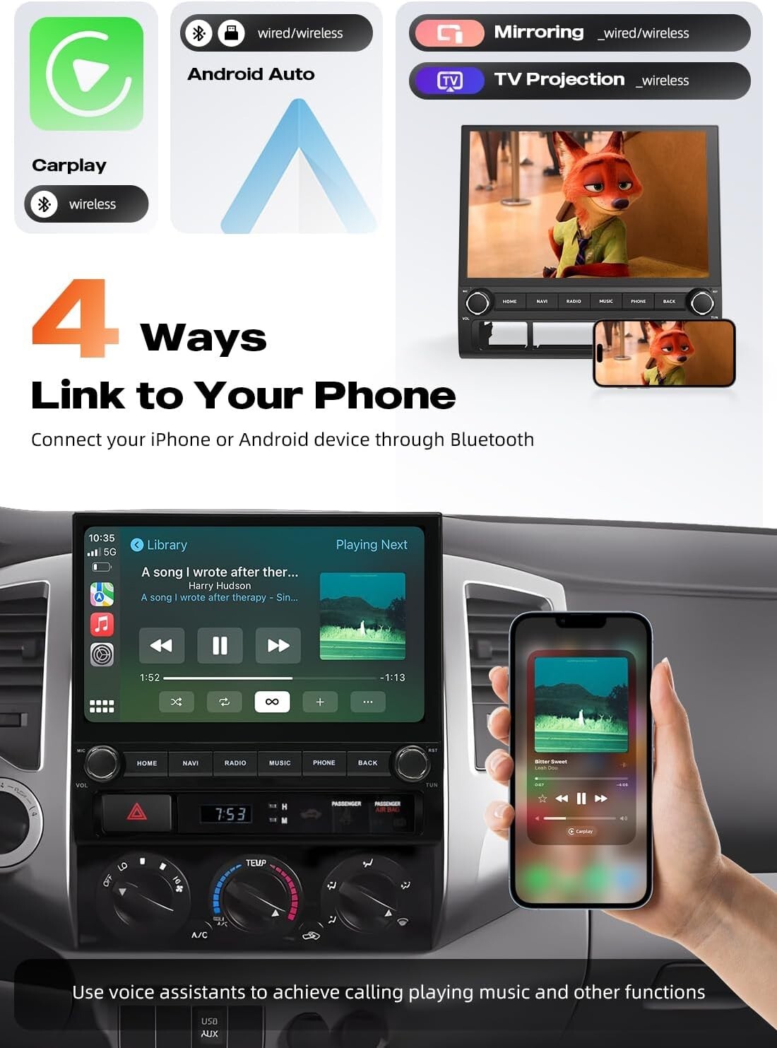 Dasaita 10.2″ Head unit for Toyota Tacoma 2005-2015 Wireless CarPlay Android 13